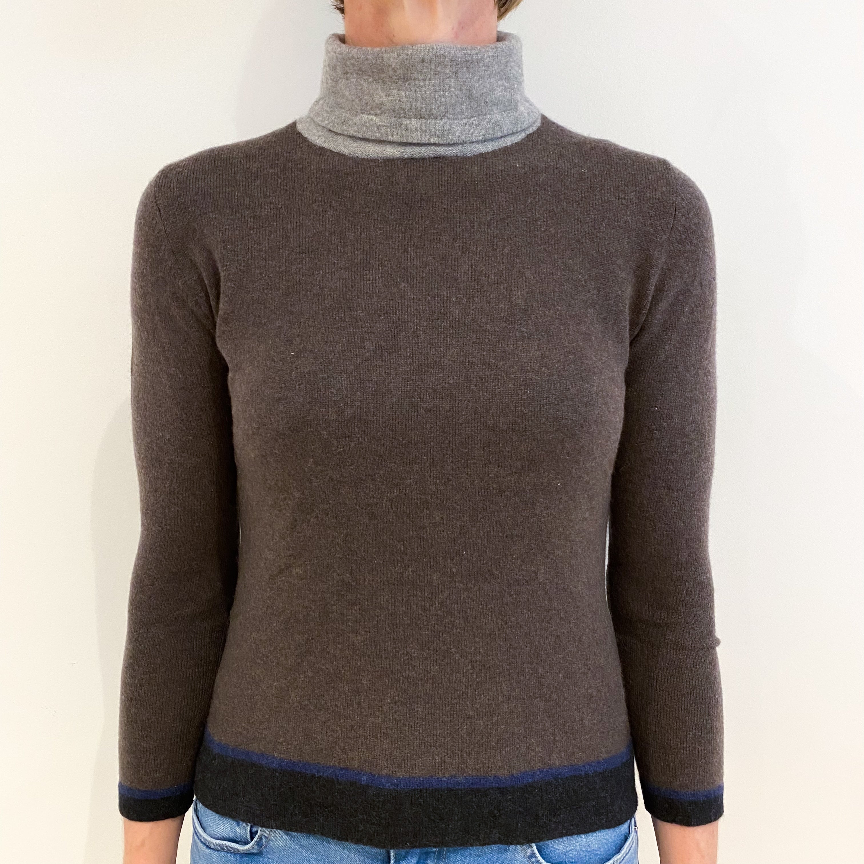 Mole Brown Cashmere Polo Neck Jumper Small