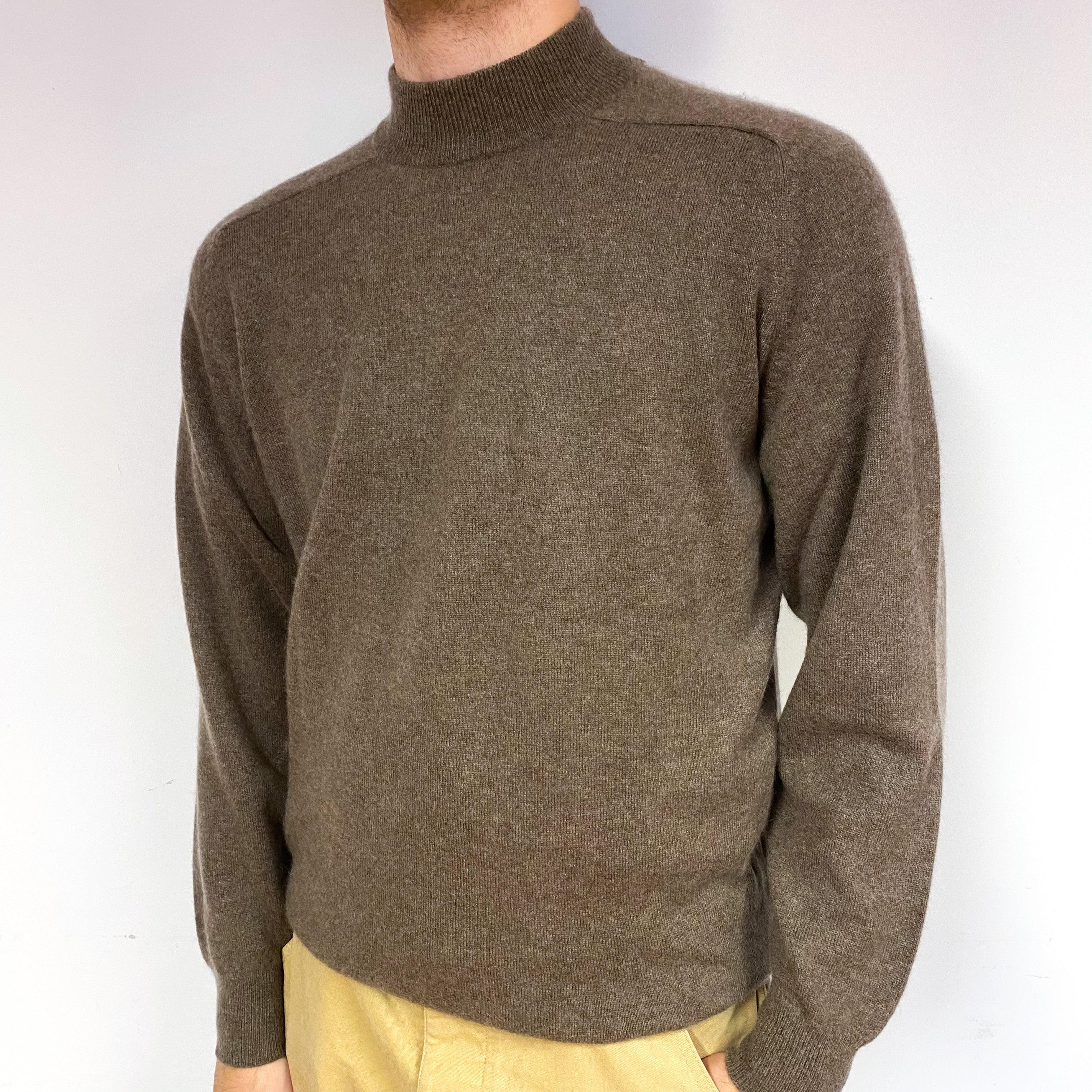 Men's Donkey Brown Cashmere Polo Neck Jumper Large