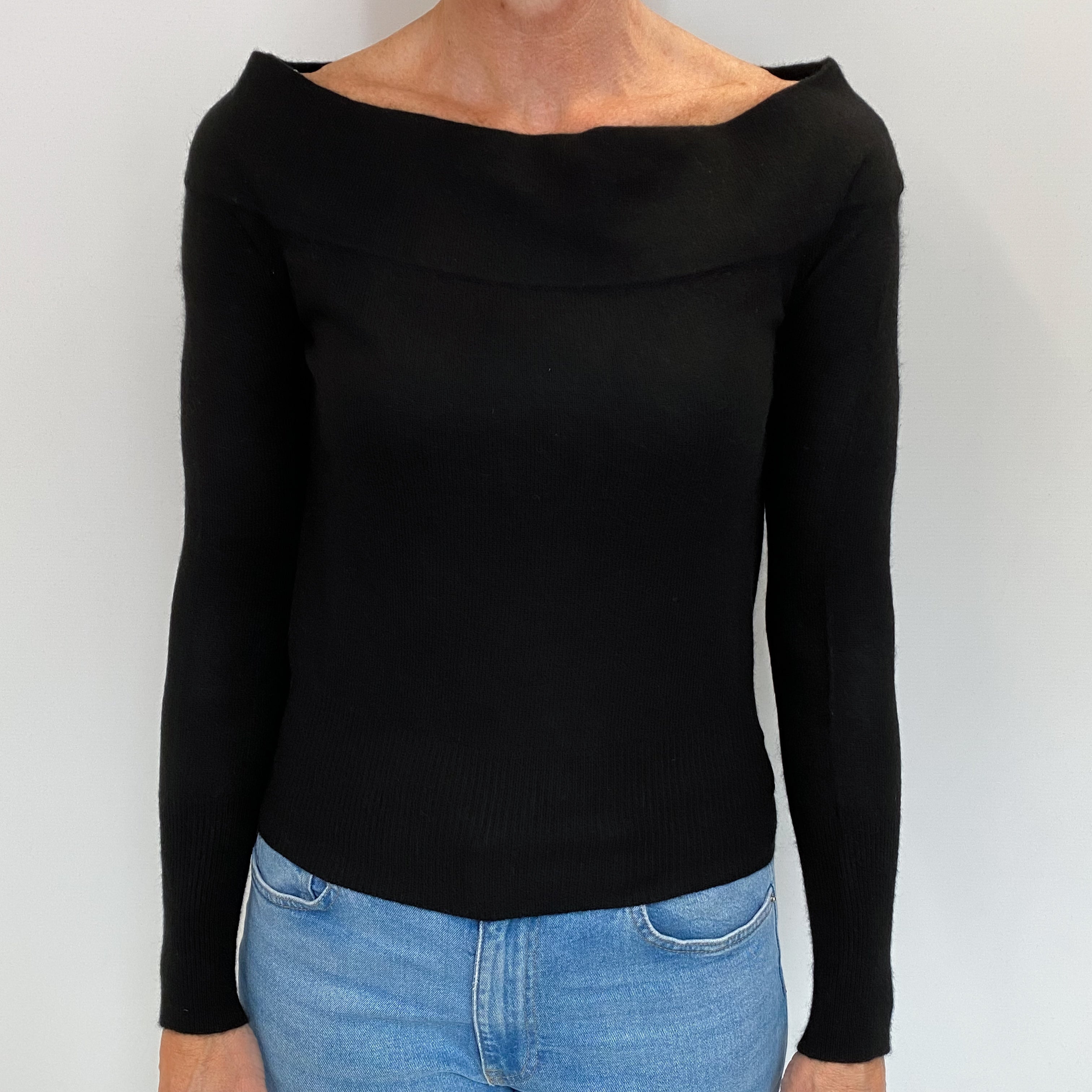 Black Cashmere Boat Neck Jumper Small