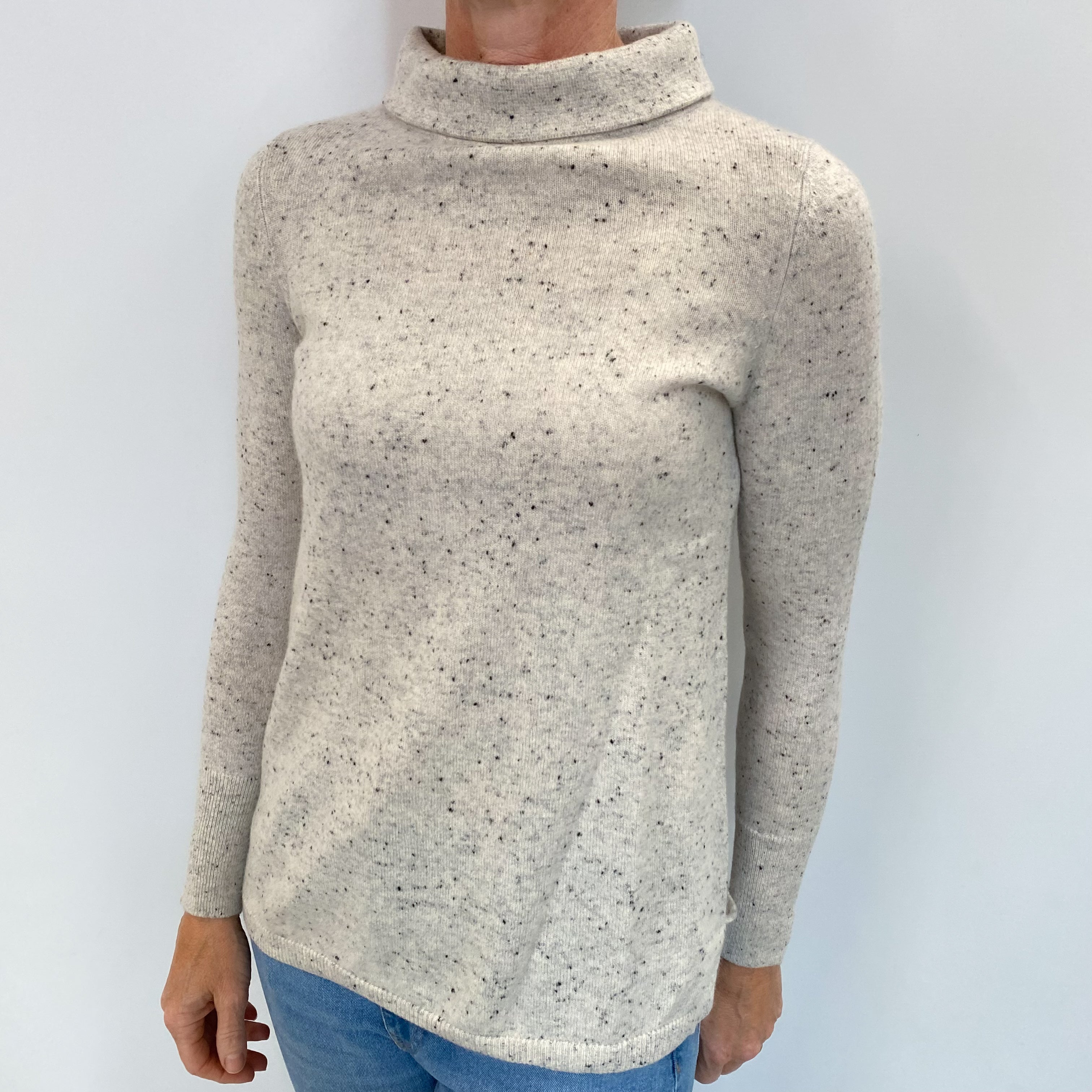 Cream Flecked Cashmere Turtle Neck Jumper Small