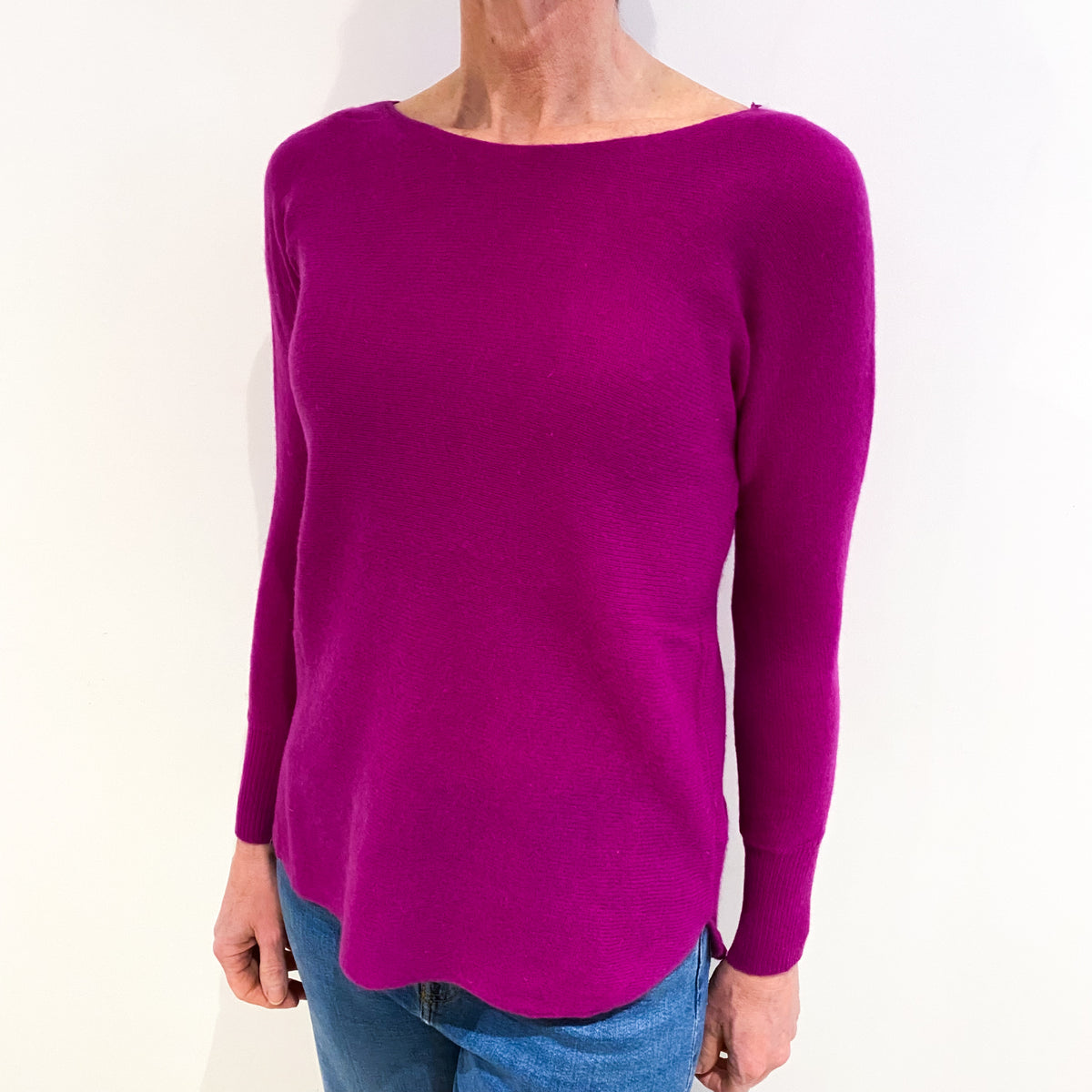 Magenta Pink Cashmere Slash Neck Jumper Small