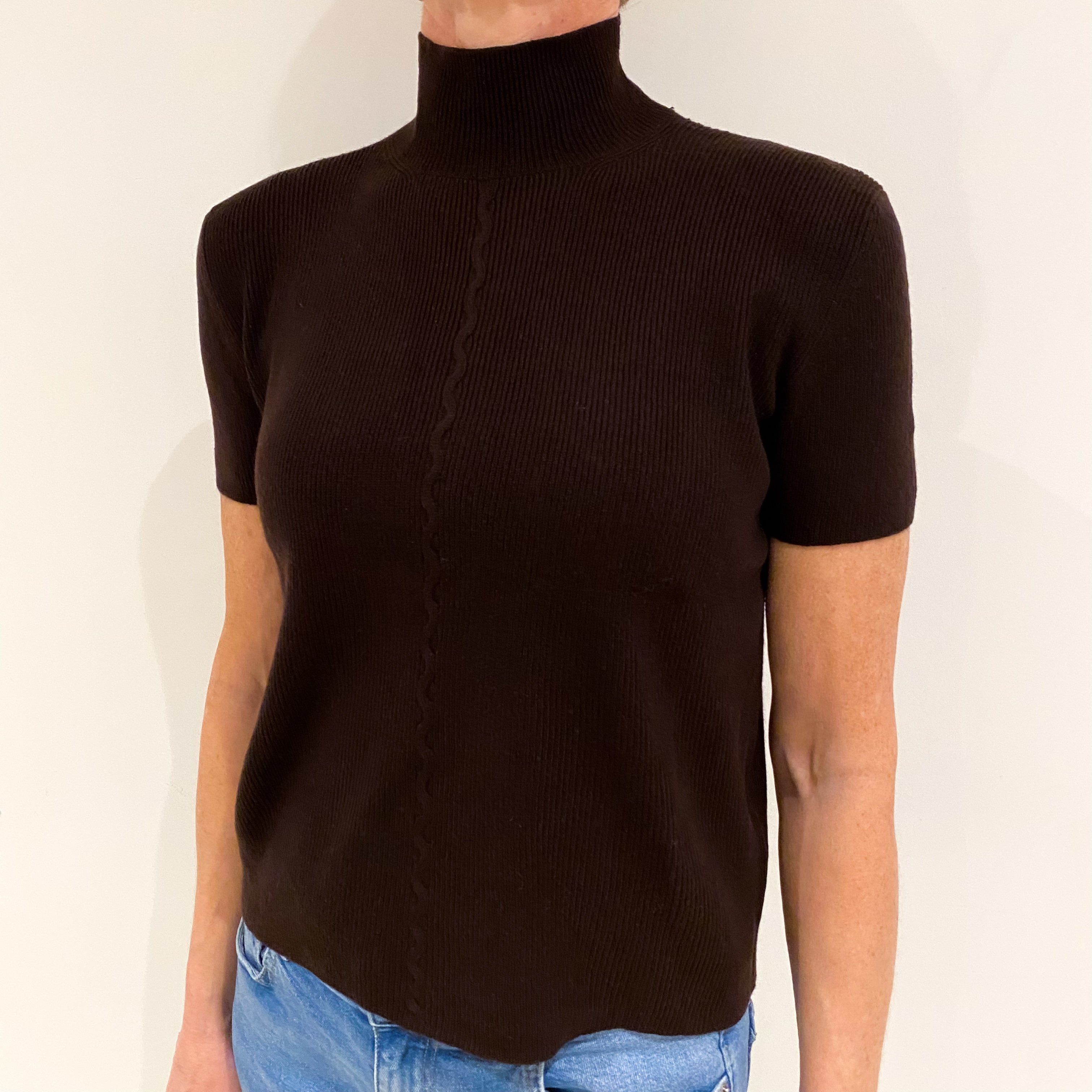 Orwell Chocolate Brown Cashmere Short Sleeved Turtle Neck Jumper Small