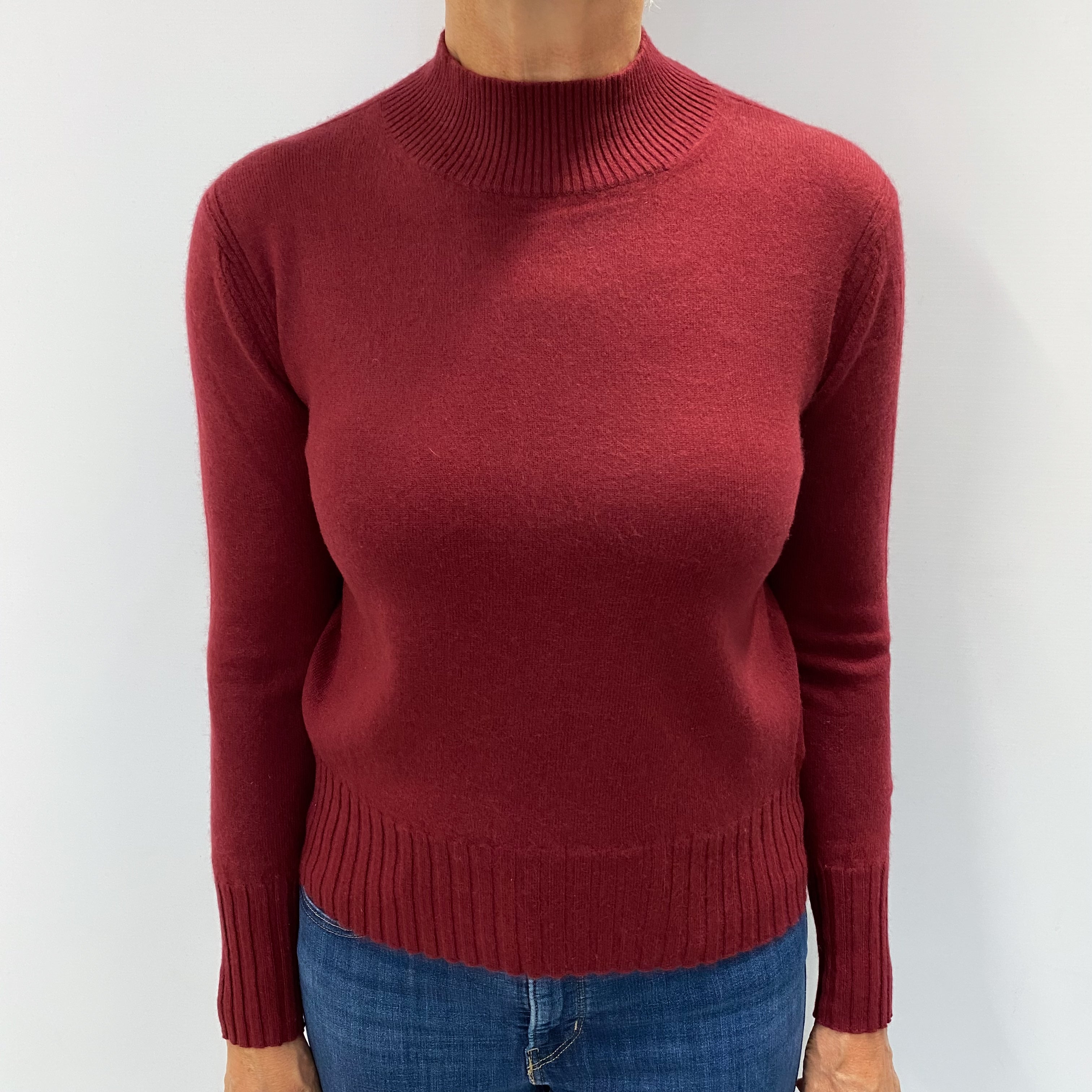 Burgundy Red Cashmere Turtle Neck Jumper Medium