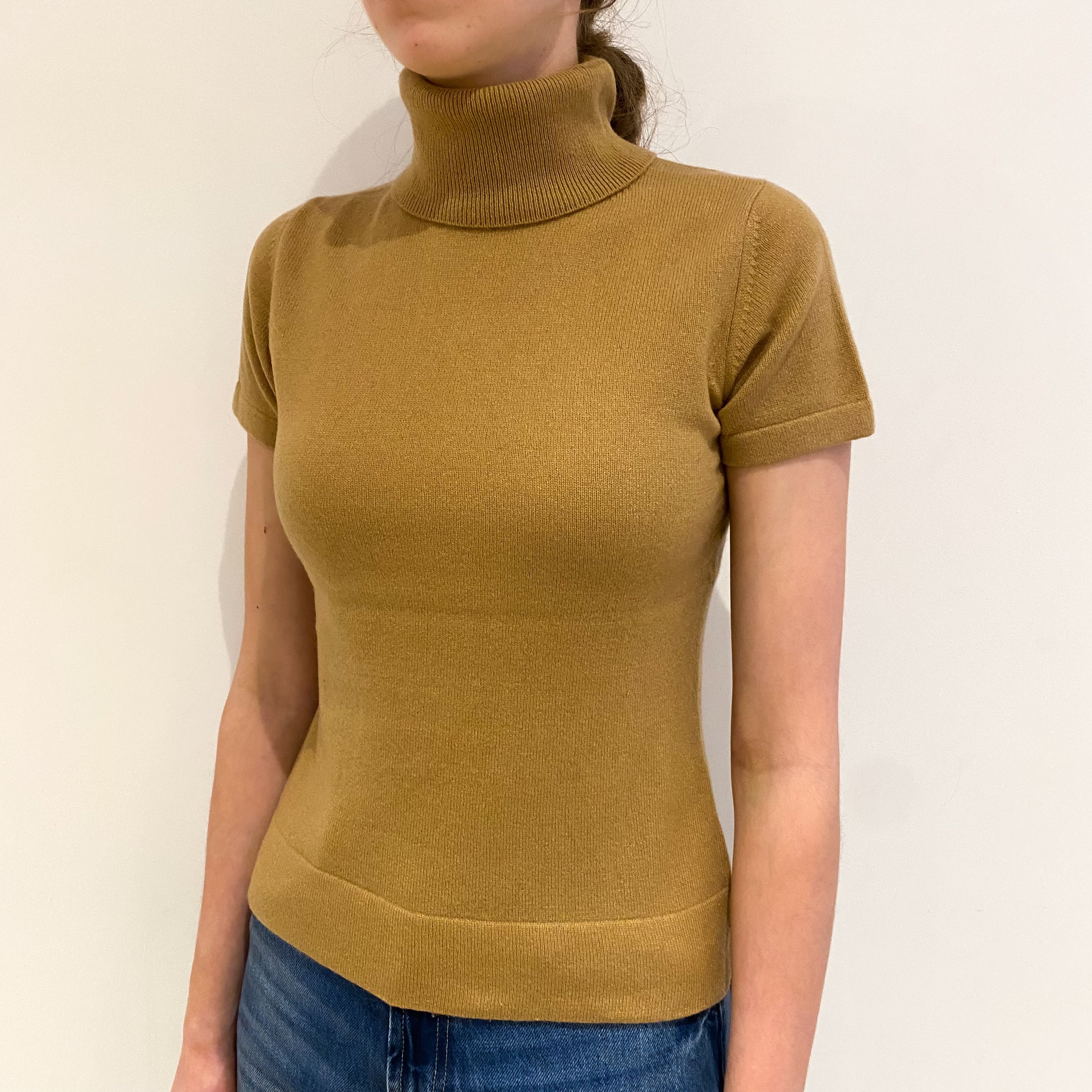 Butterscotch Brown Cashmere Short Sleeved Polo Neck Jumper Extra Small