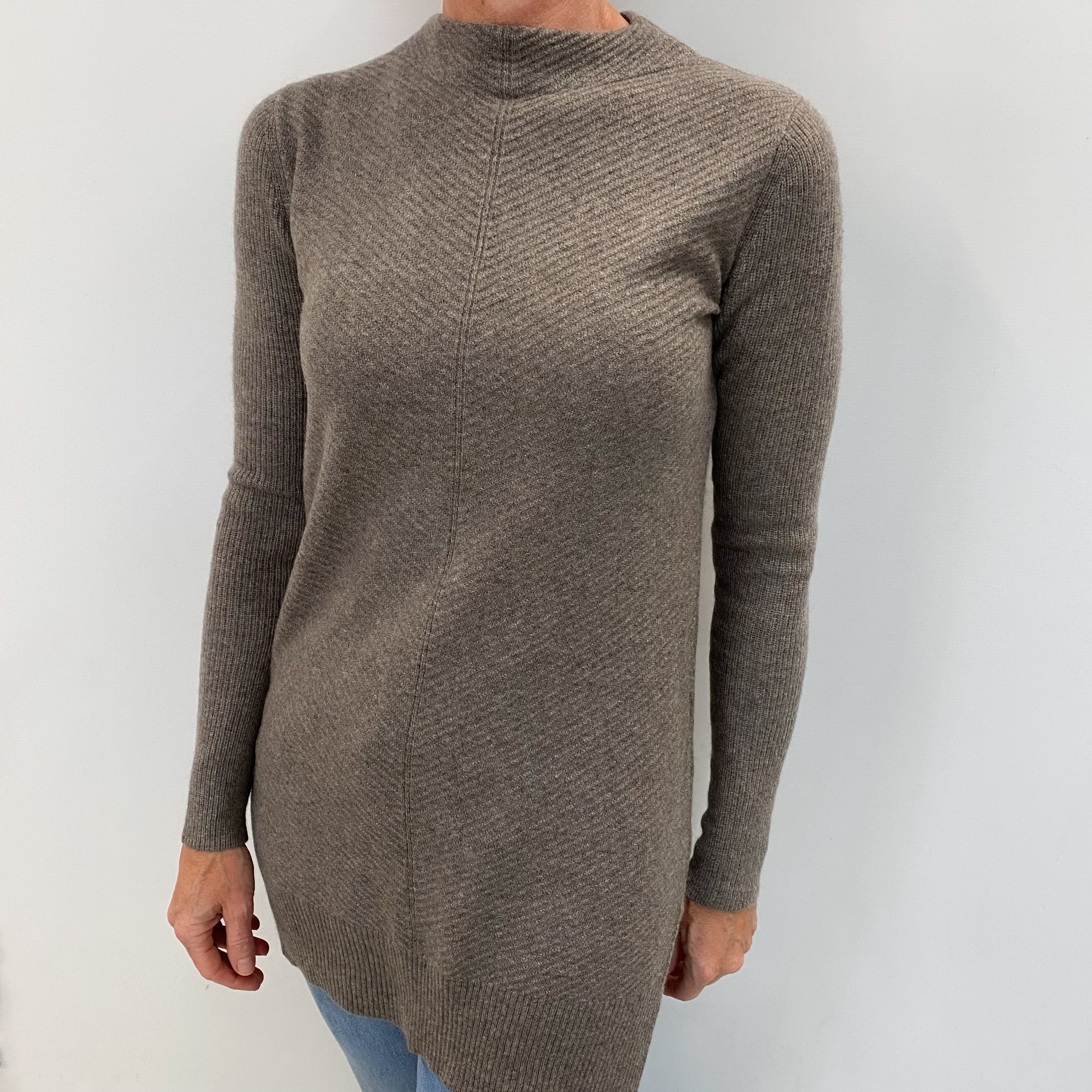 Mocha Brown Cashmere Turtle Neck Longline Jumper Small