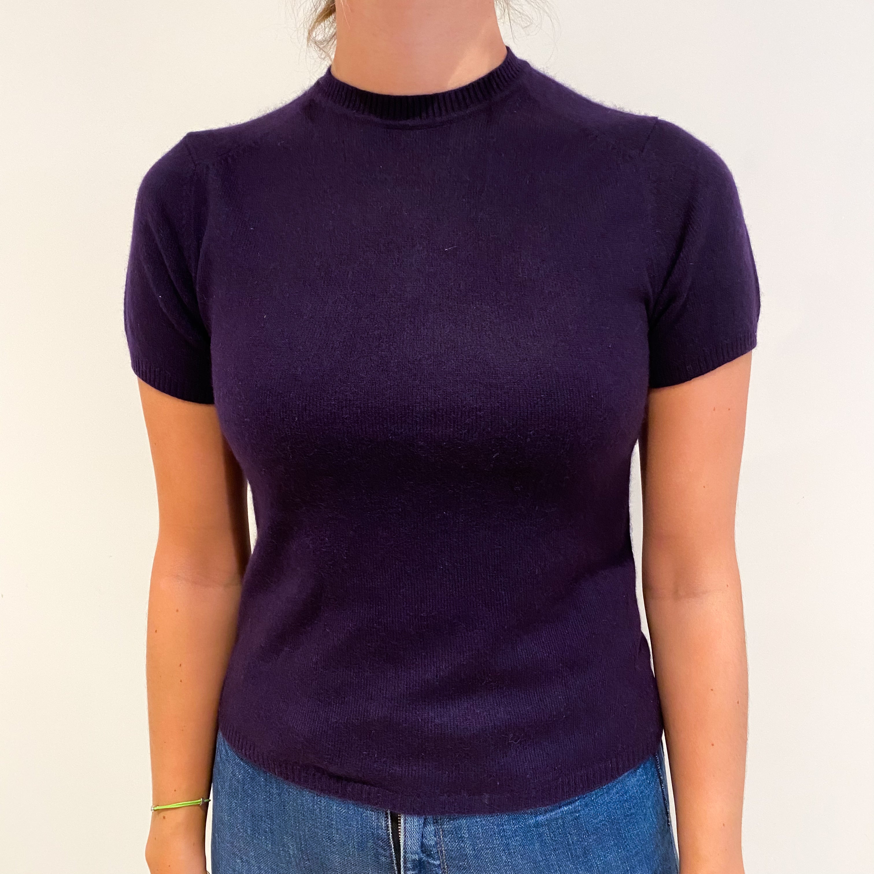 Mulberry Purple Cashmere Crew Neck Short Sleeved Jumper Small