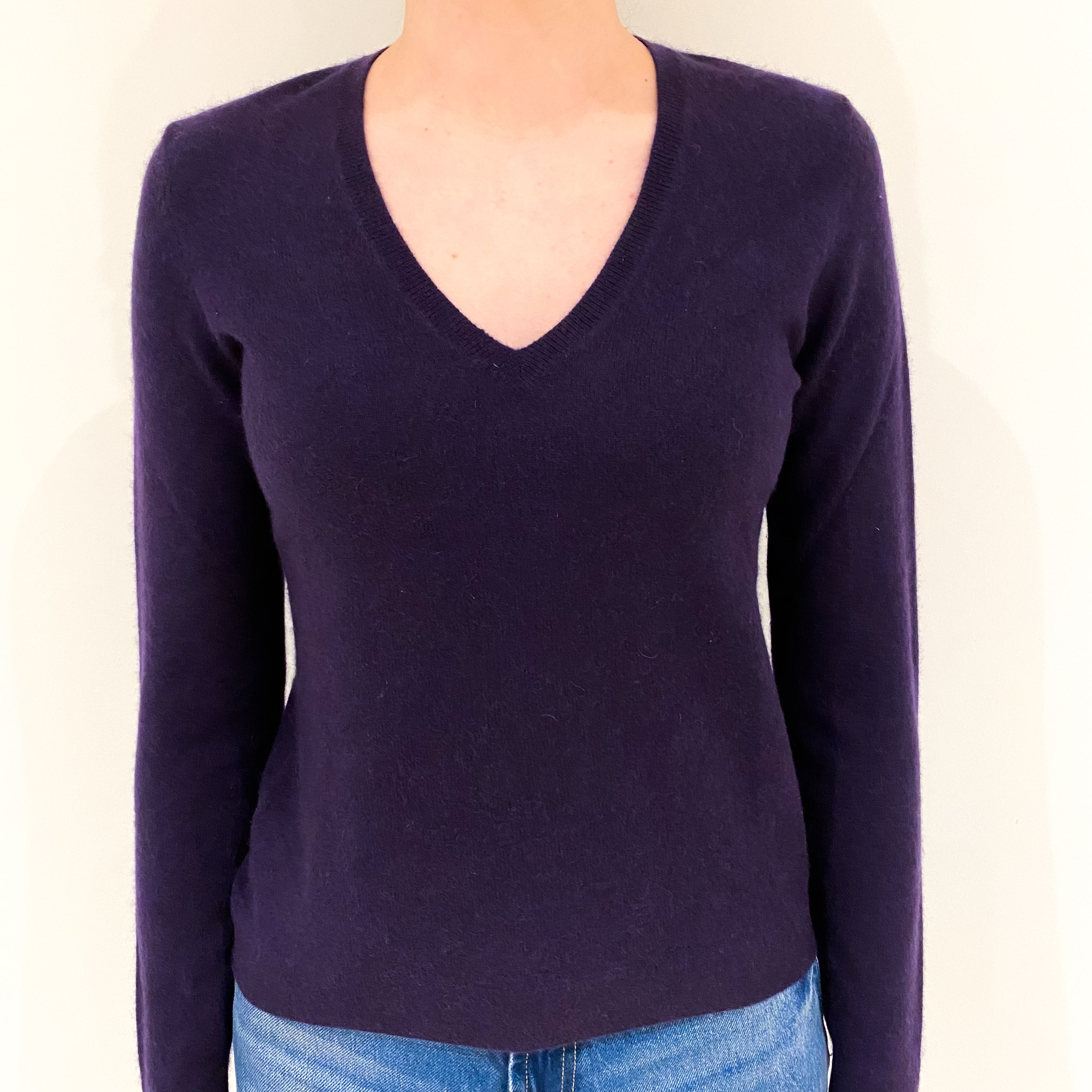 Iris Purple Cashmere V-Neck Jumper Extra Small