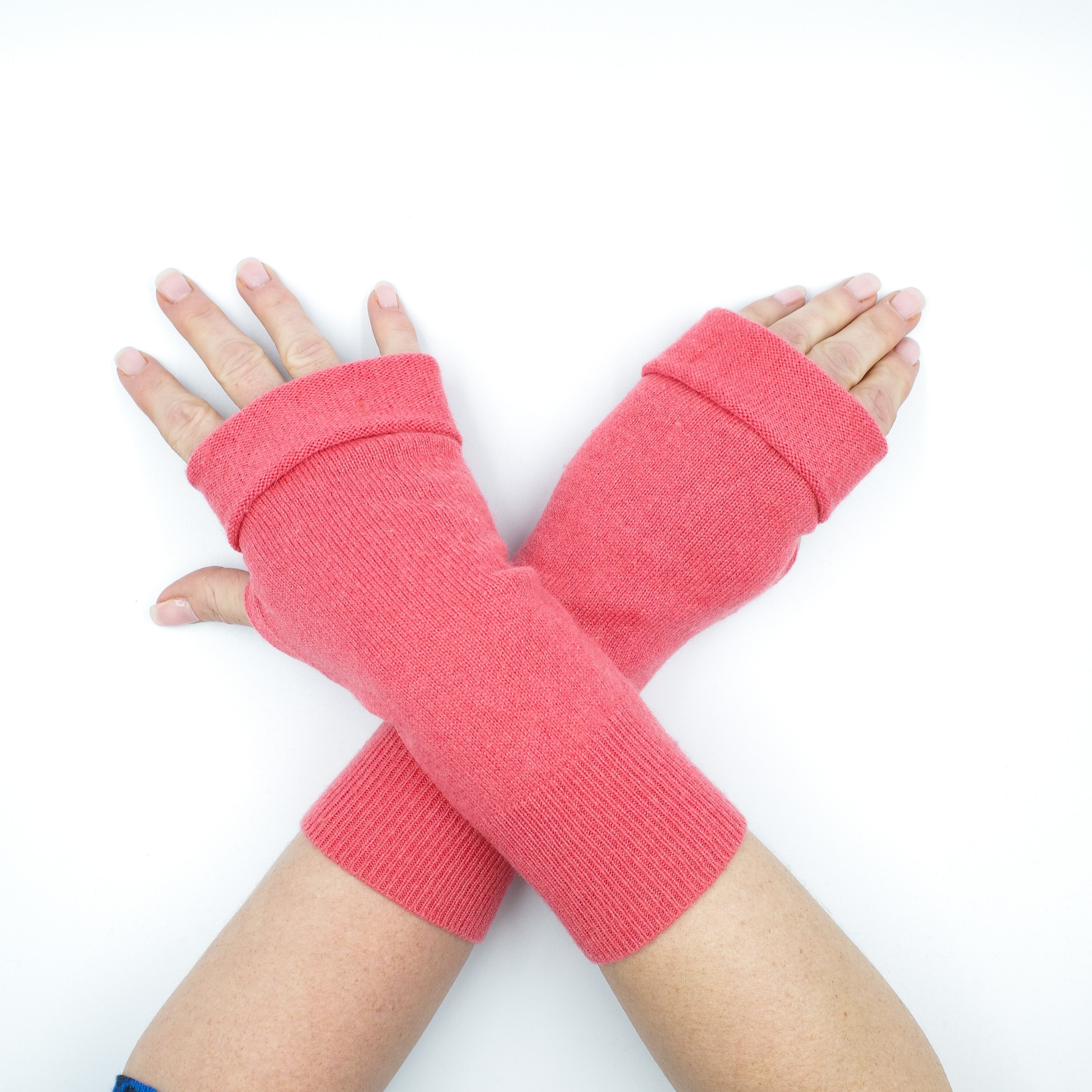 Bright Coral Pink Fingerless Gloves