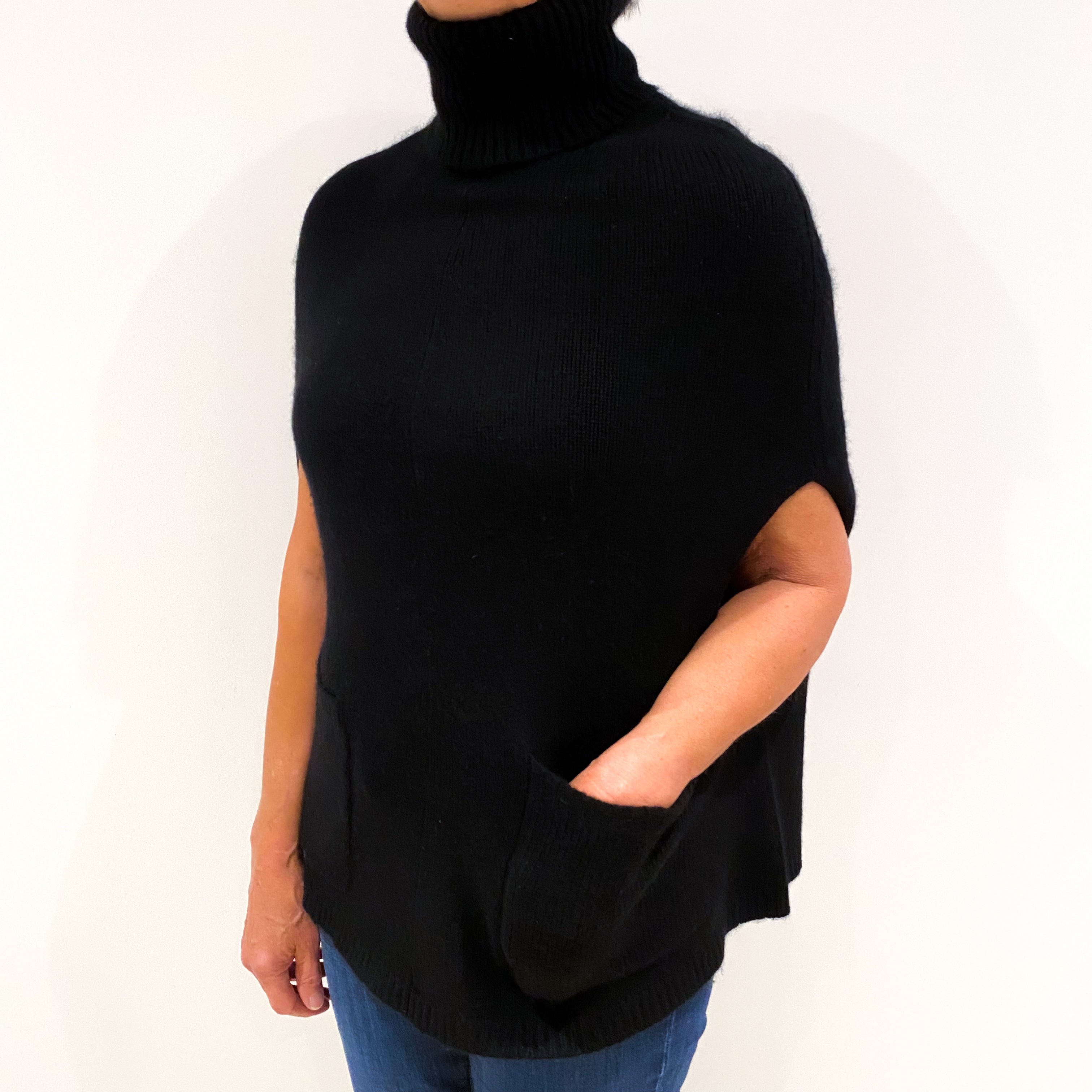 Joseph Black Short Sleeved Polo Neck Tunic Jumper Medium