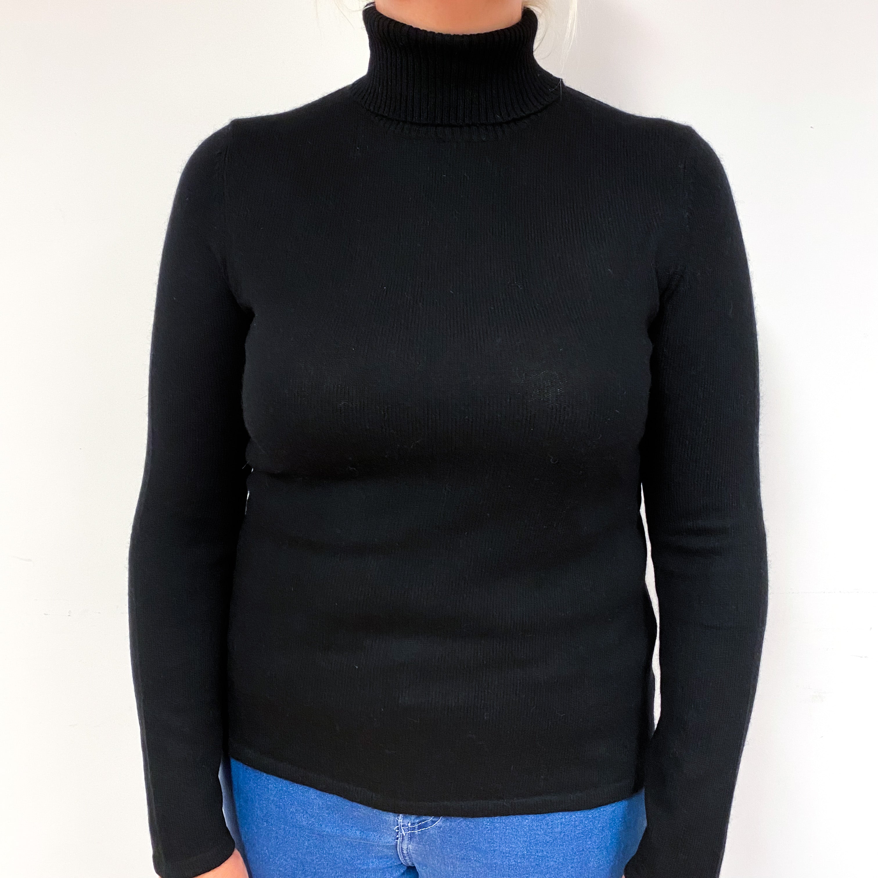 Black Cashmere Polo Neck Jumper Large
