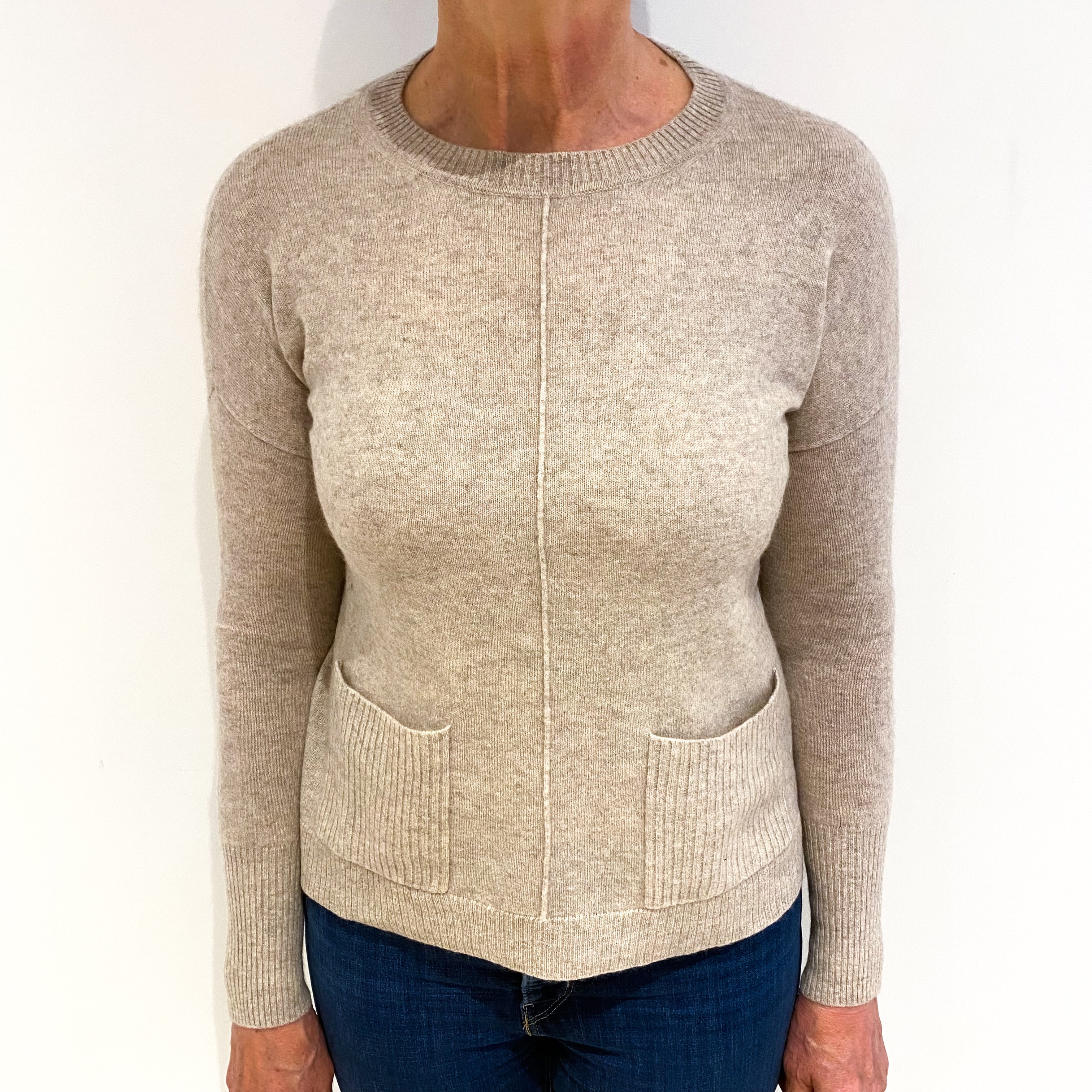 Fawn Beige Cashmere Crew Neck Jumper Medium