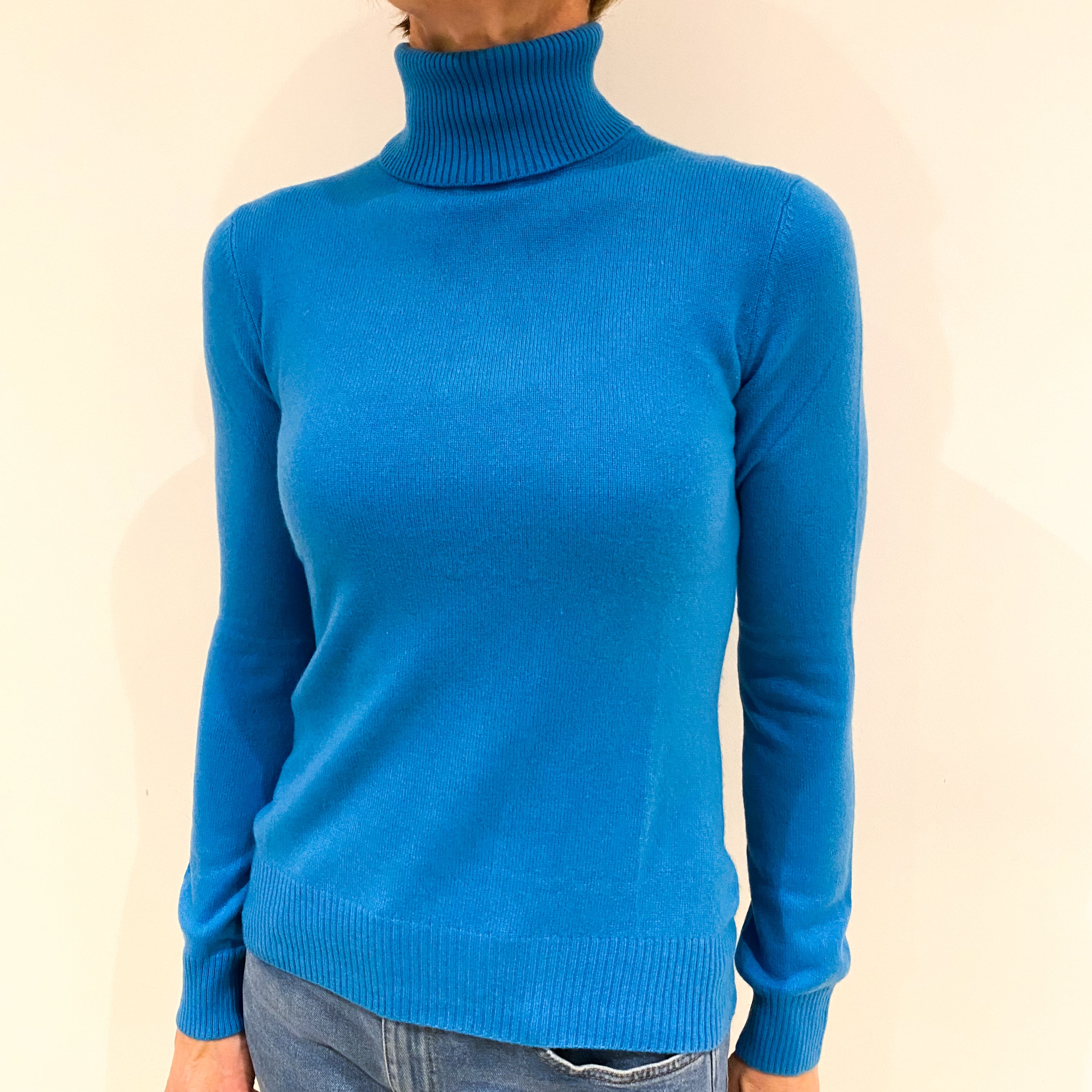 Turquoise Blue Cashmere Polo Neck Jumper Small
