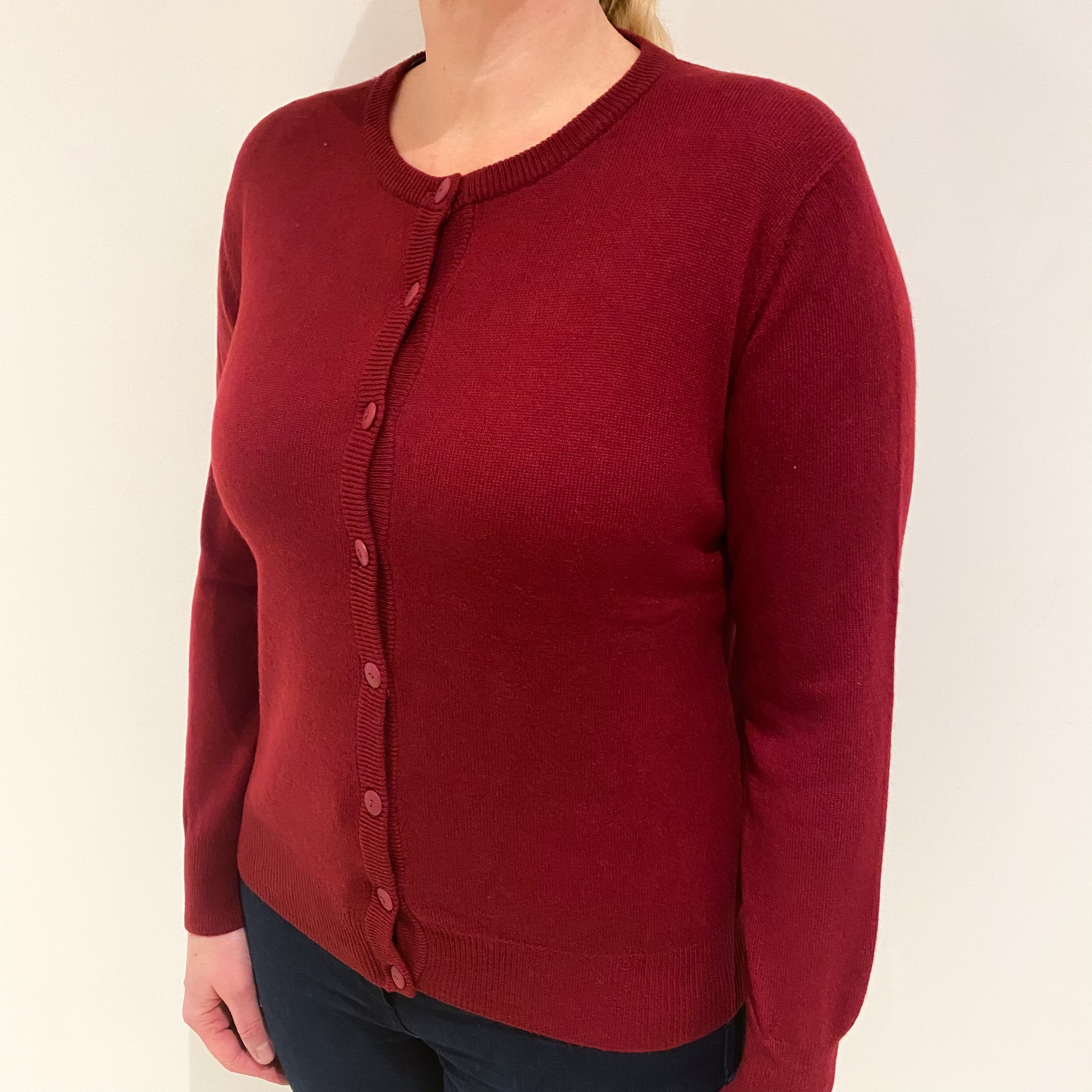 Maroon Red Cashmere Crew Cardigan Large