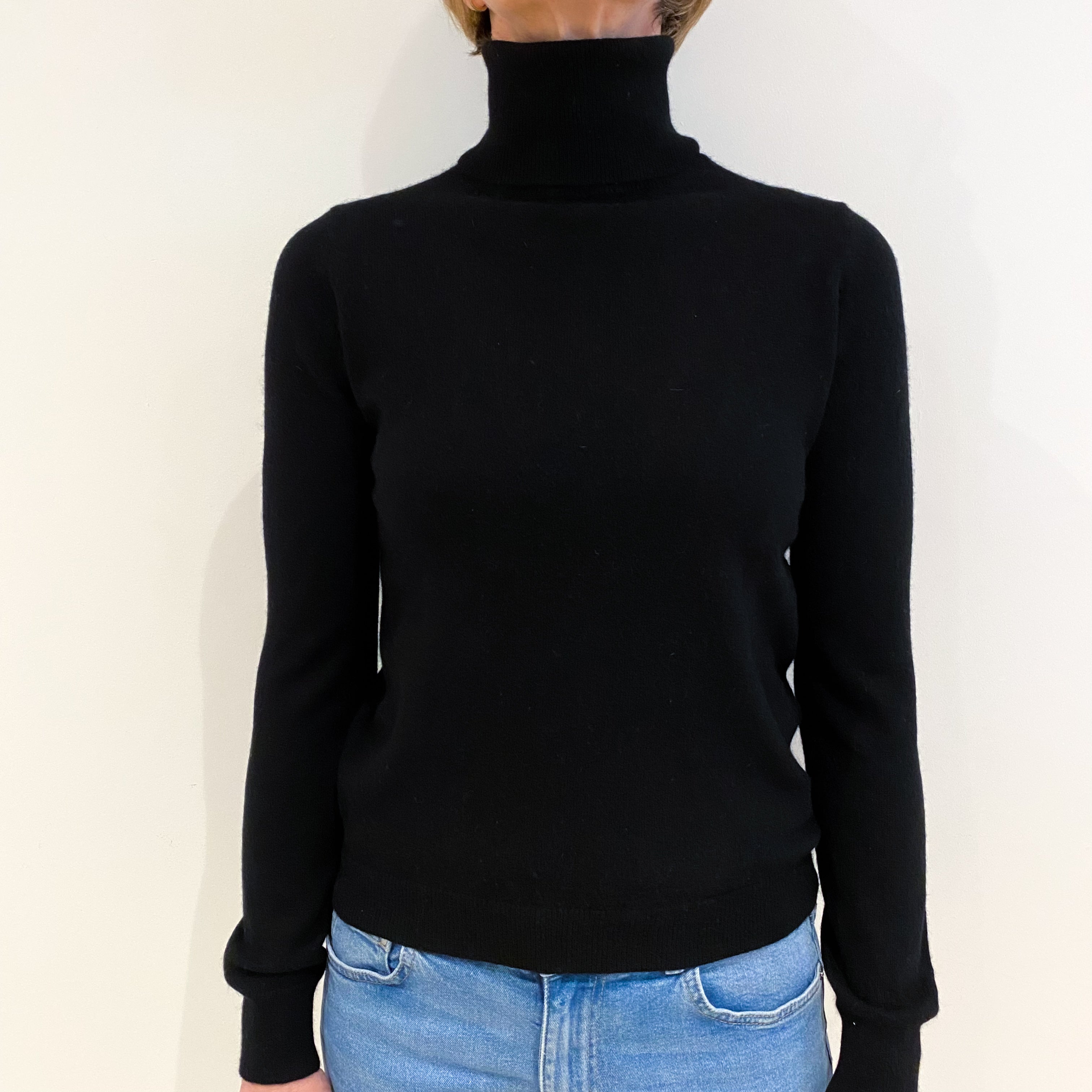 Black Cashmere Polo Neck Jumper Small