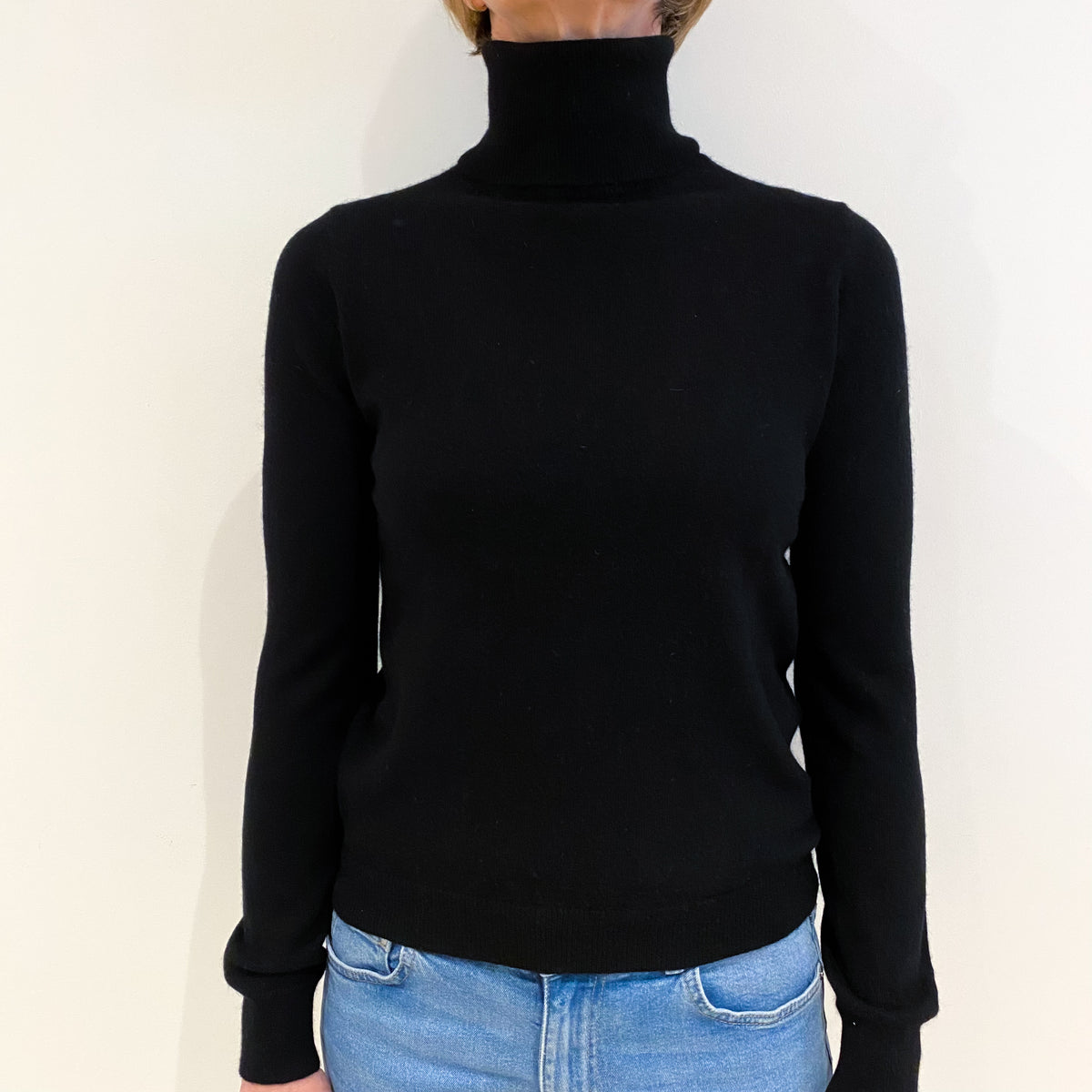 Black Cashmere Polo Neck Jumper Small