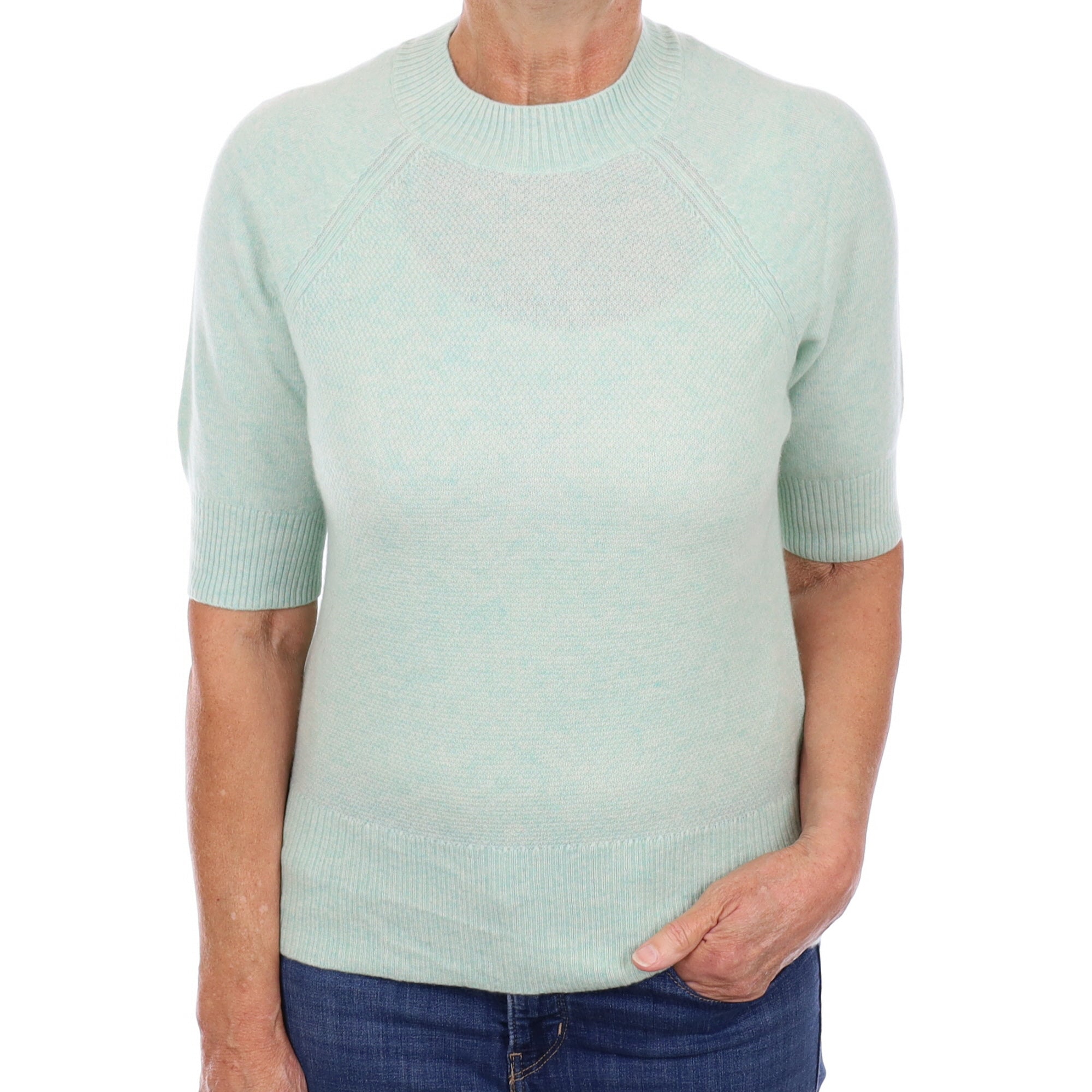 Mint Green Textured Cashmere Short Sleeve Jumper Medium
