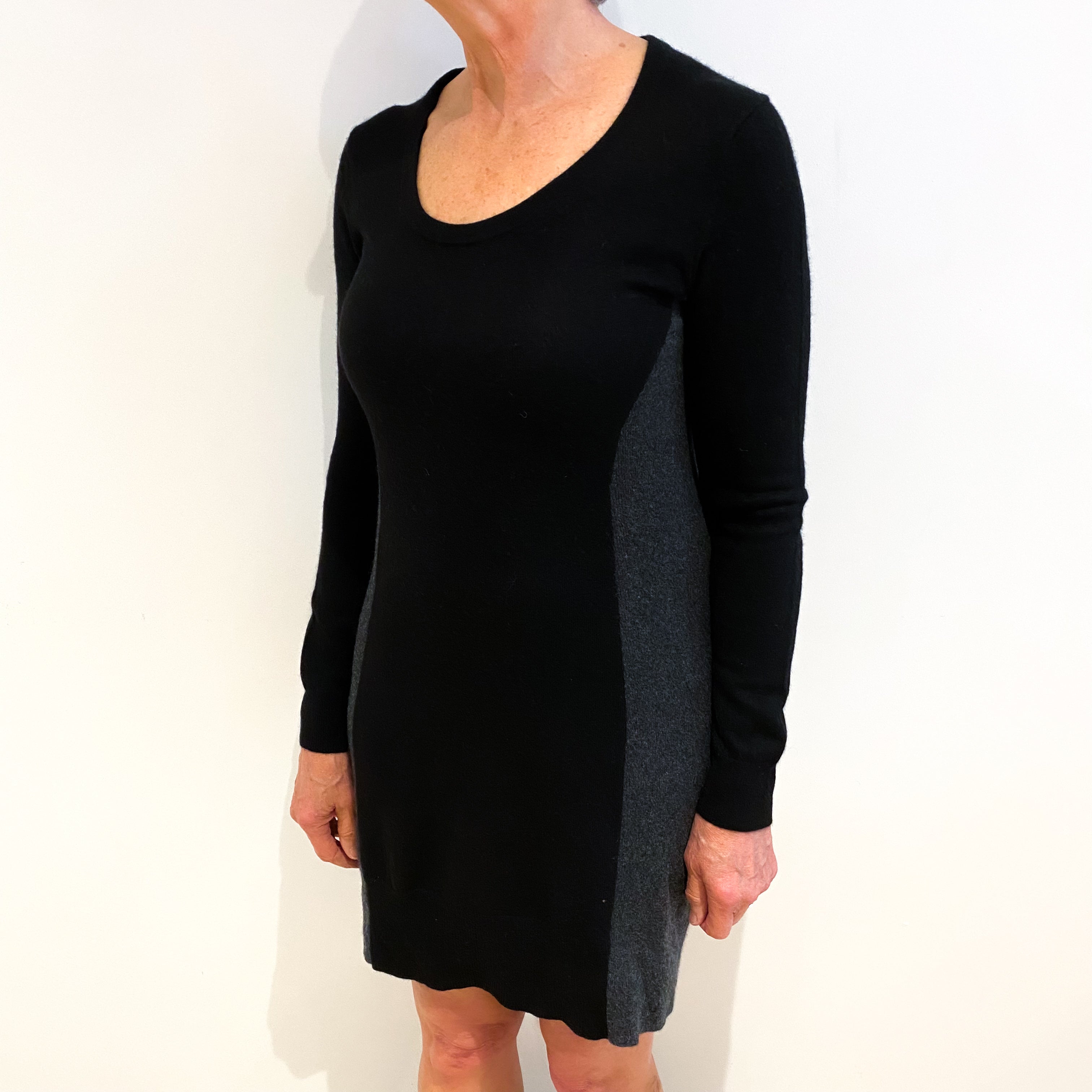 Black and Grey Cashmere Scoop Neck Dress Medium