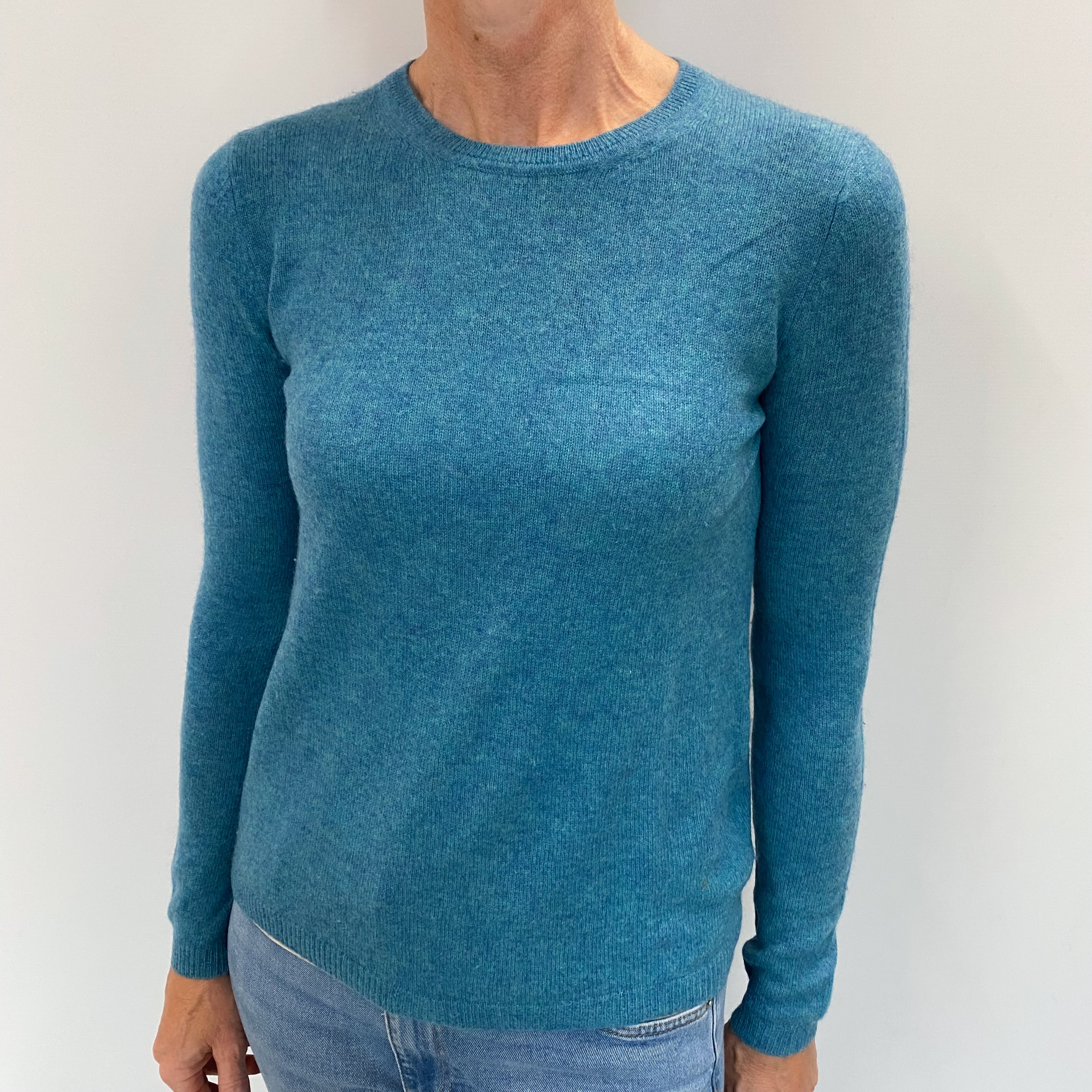 Deep Aqua Blue Cashmere Crew Neck Jumper Small