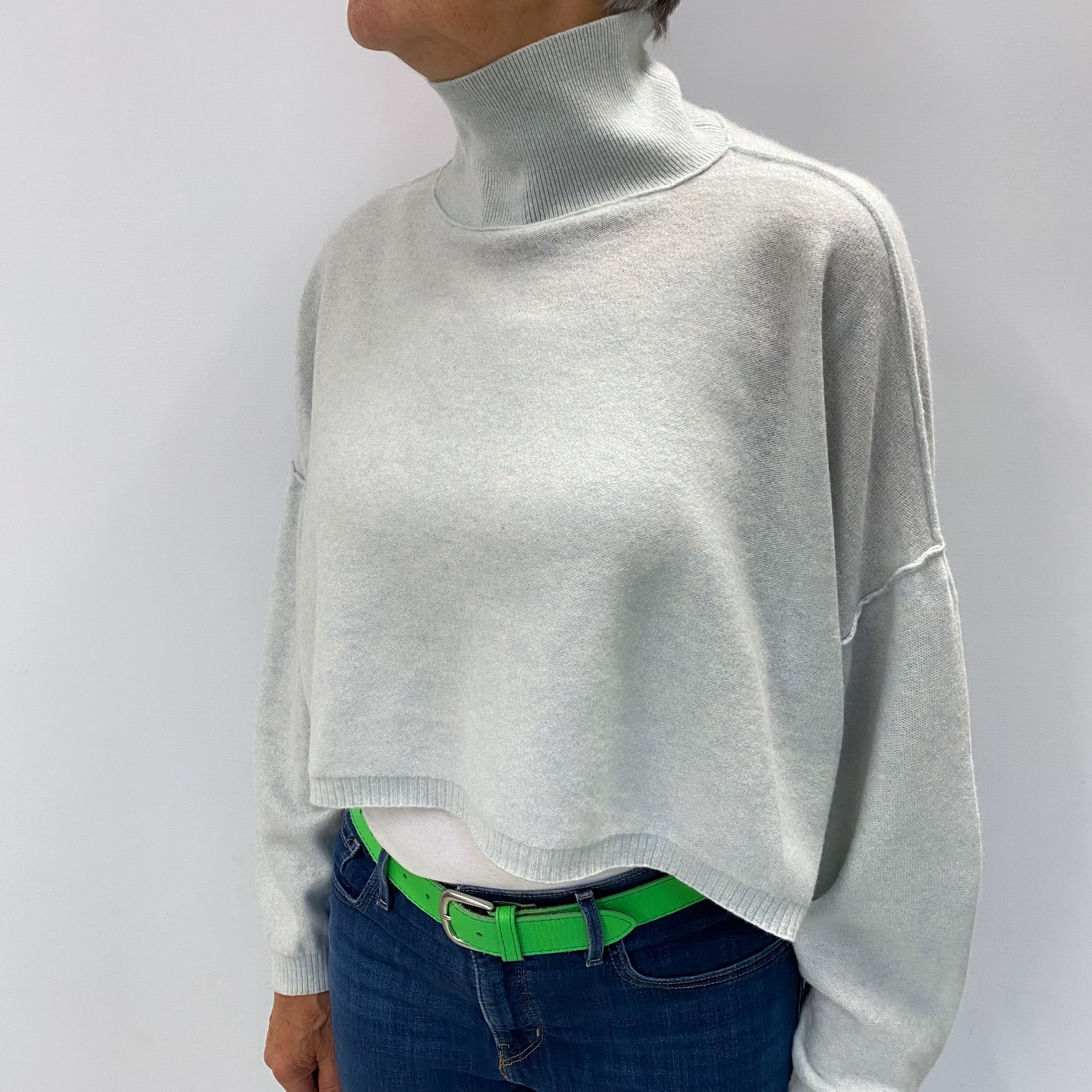 Free People Mint Blue Marl Cashmere Turtle Neck Jumper Medium