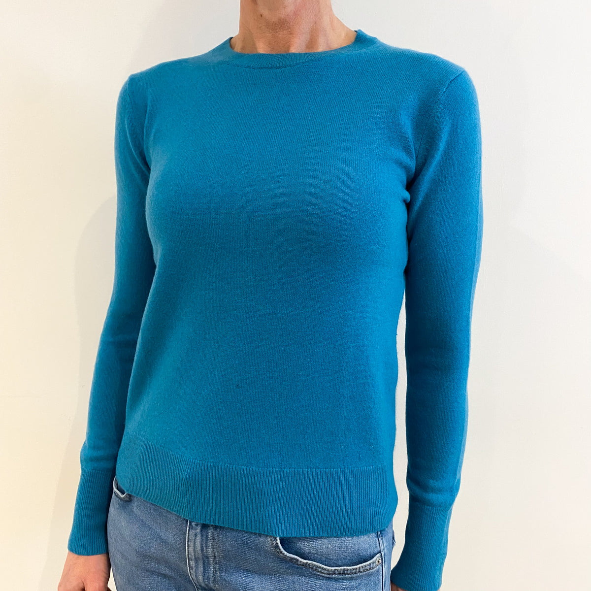 Aqua Blue Cashmere Crew Neck Jumper Small