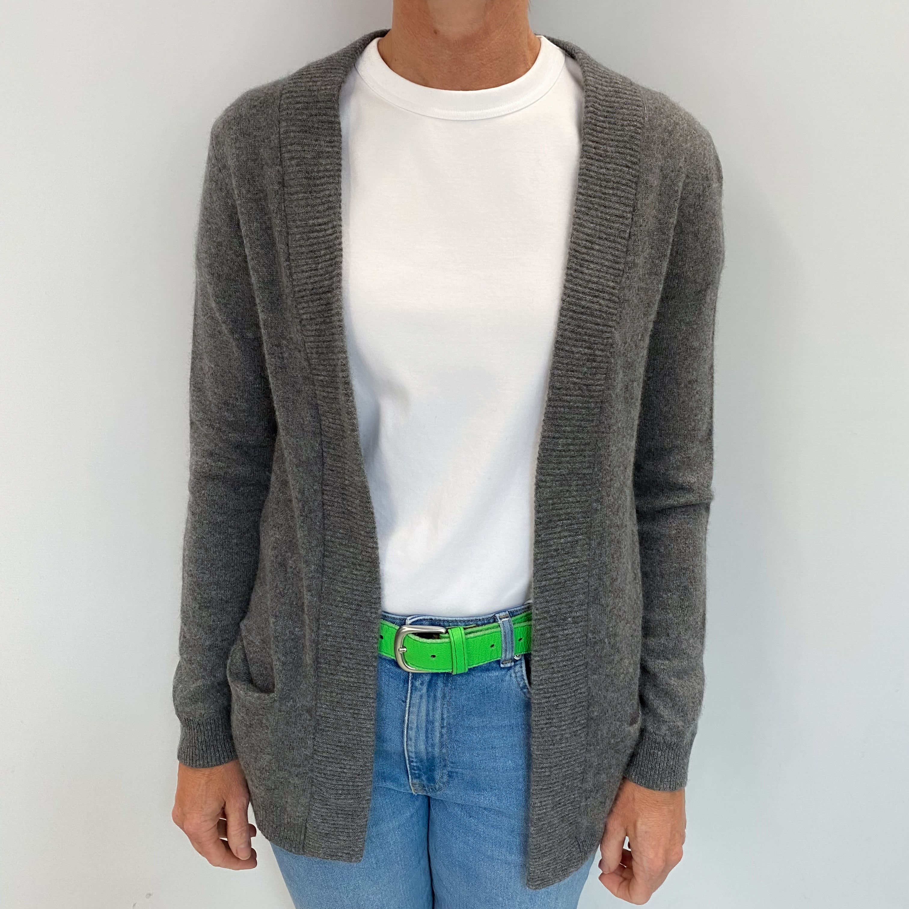 Slate Grey Cashmere Edge To Edge Cardigan Small