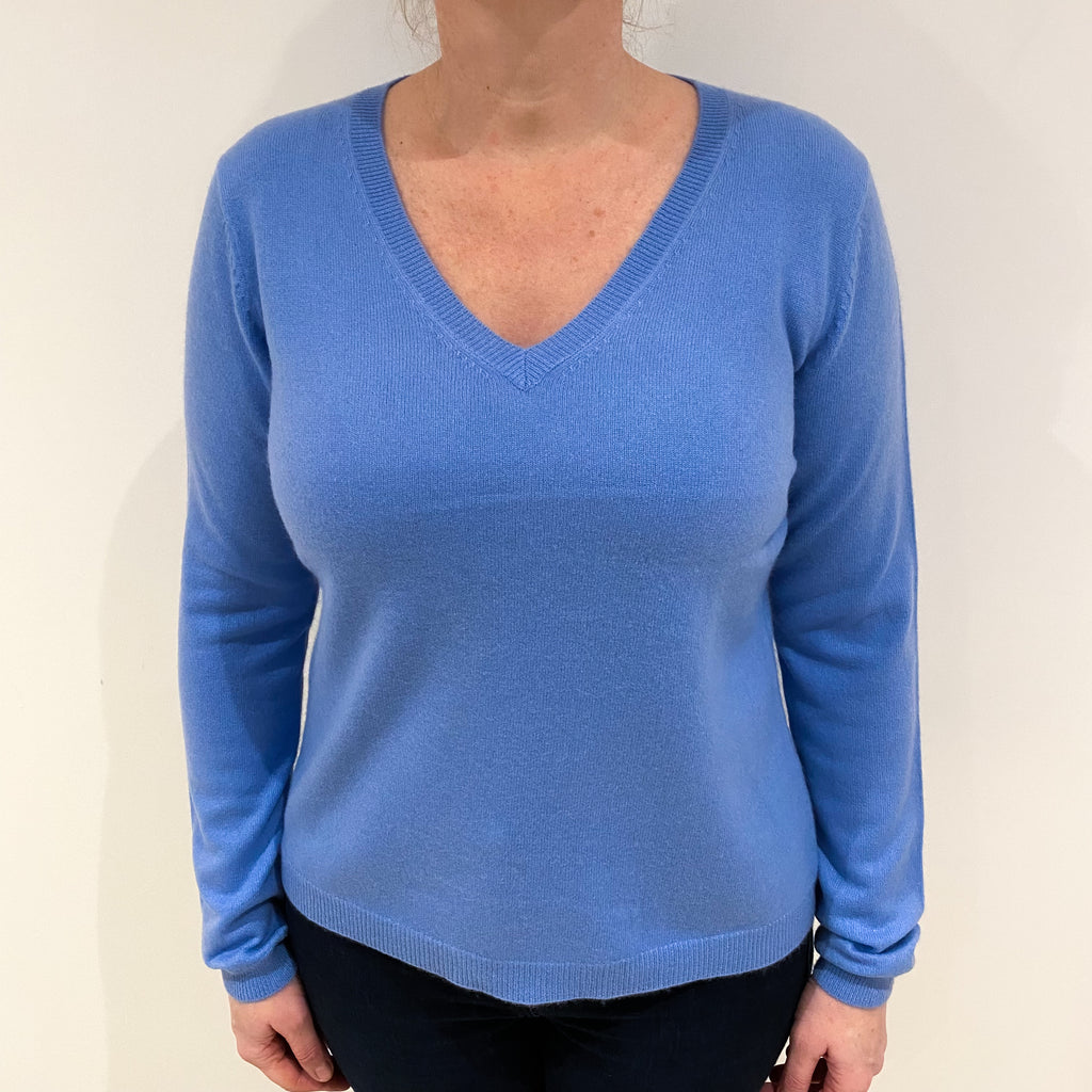 Sky Blue Cashmere V Neck Jumper Large