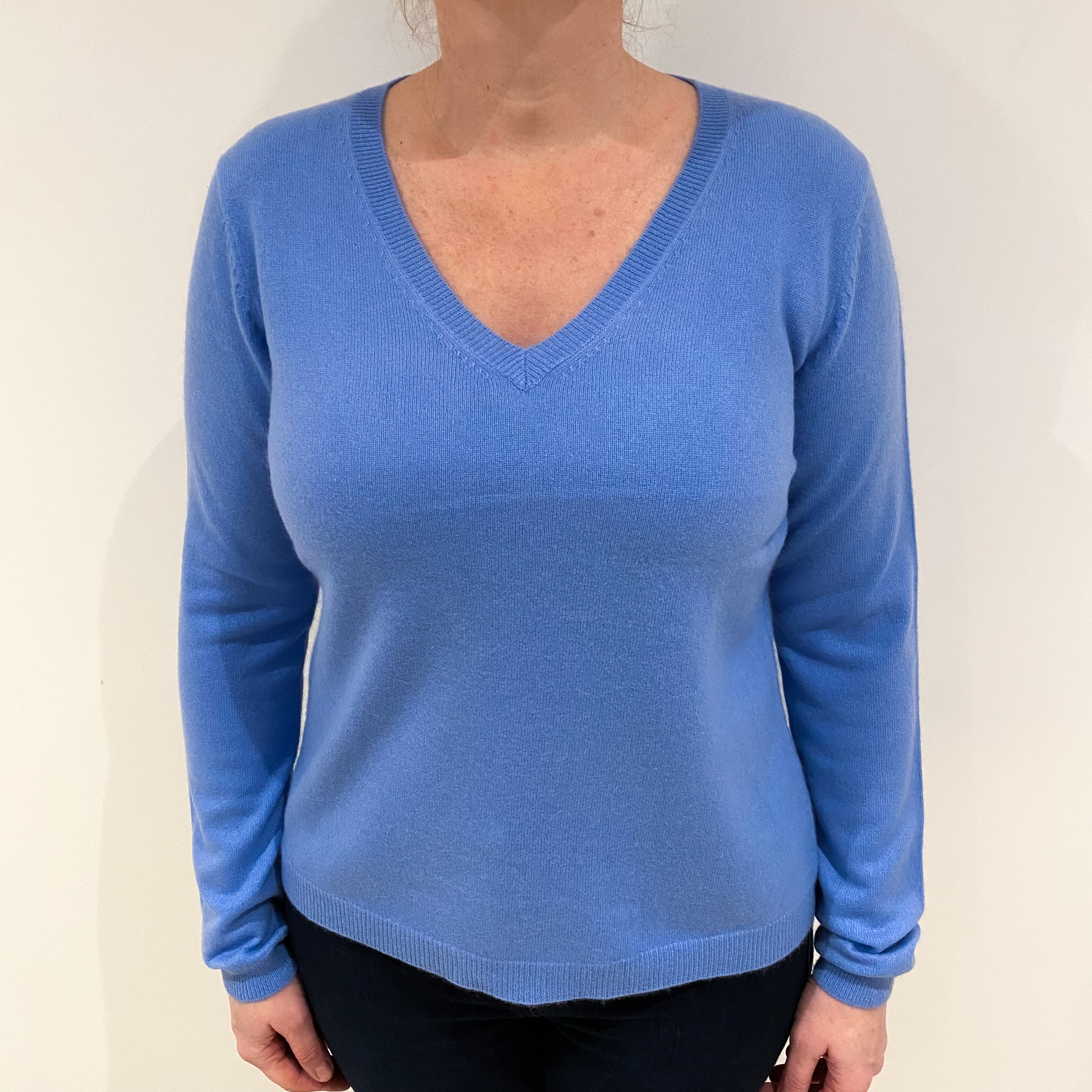Sky Blue Cashmere V Neck Jumper Large