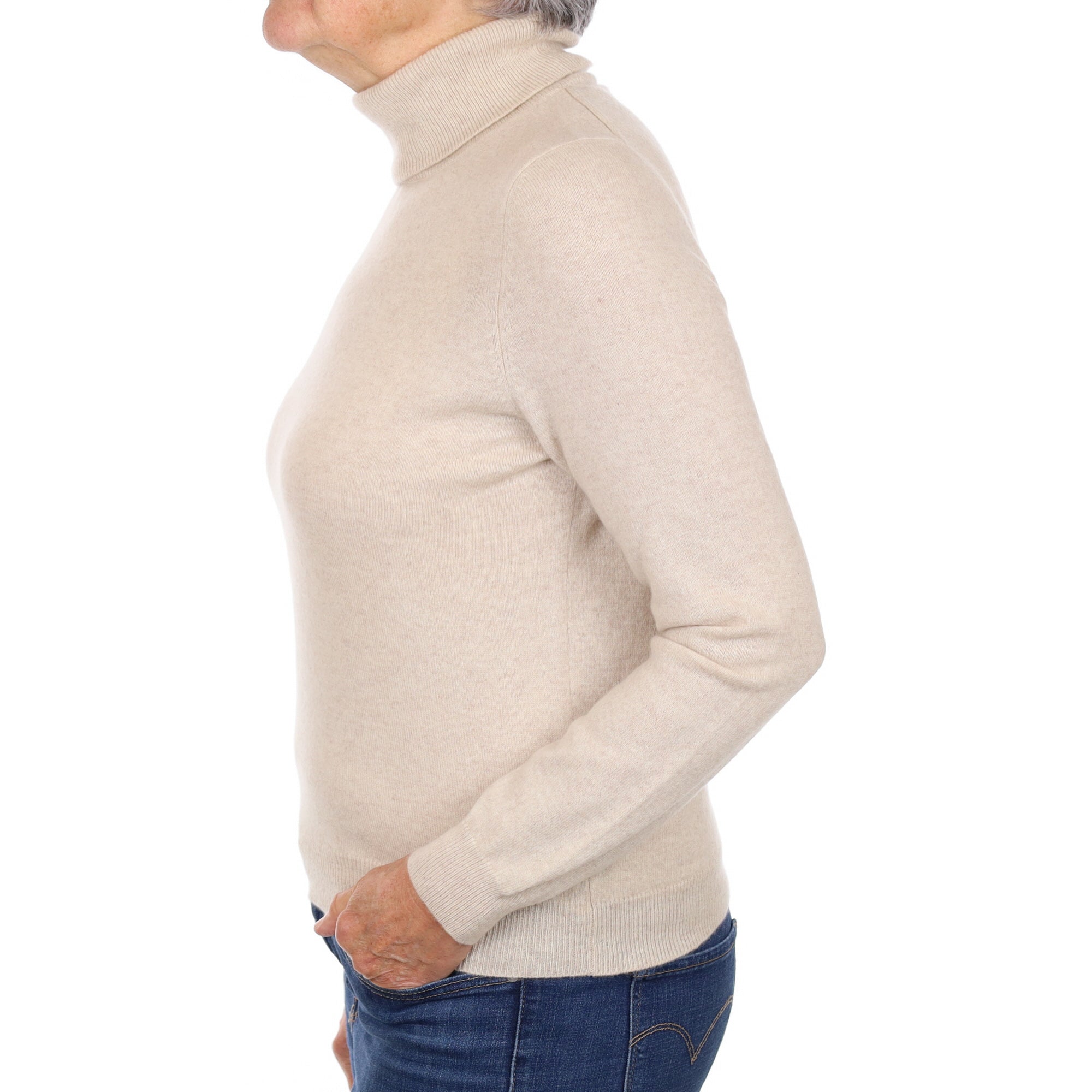 Oatmeal Beige Cashmere Polo Neck Jumper Medium