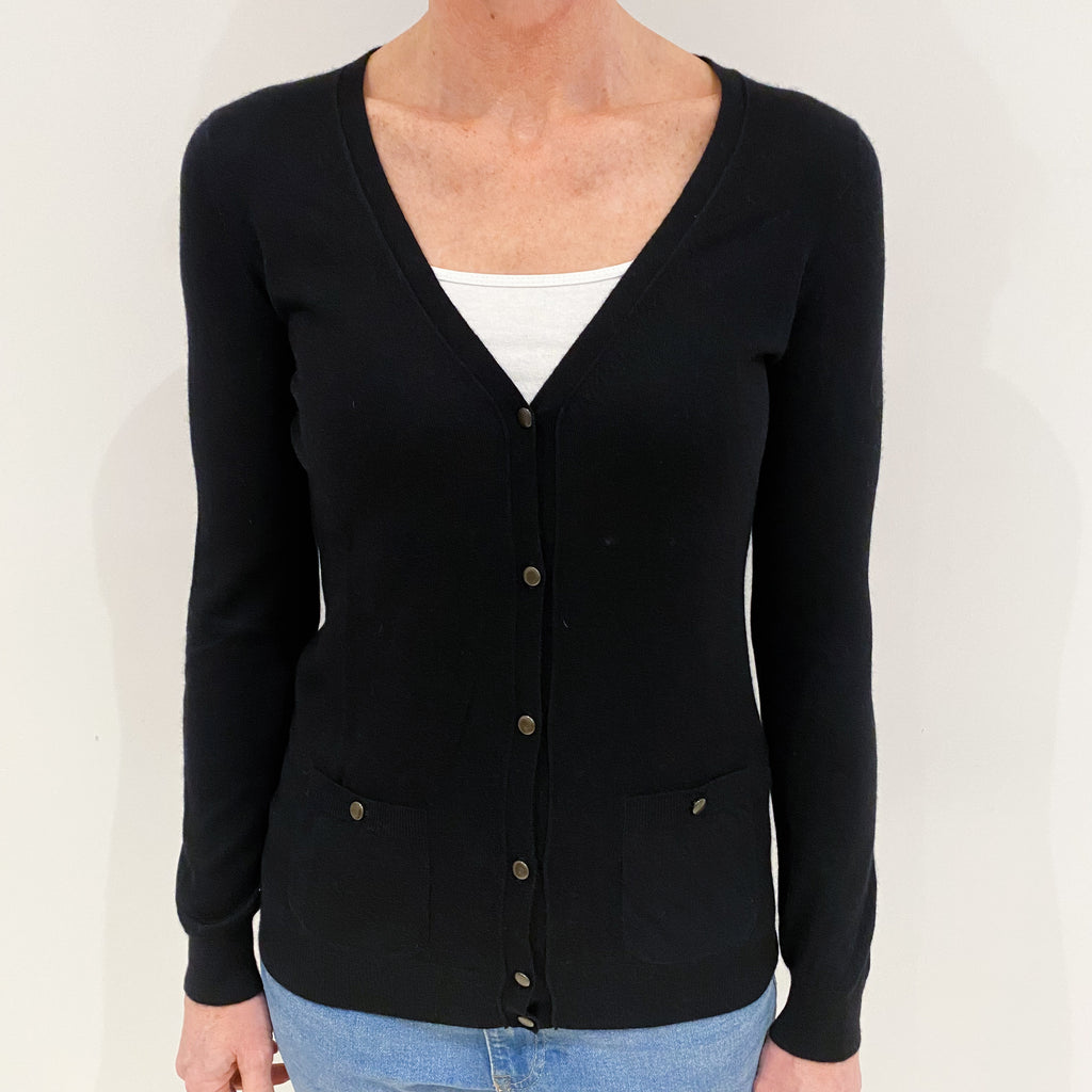 Black Fine Knit V-Neck Cashmere Cardigan Small