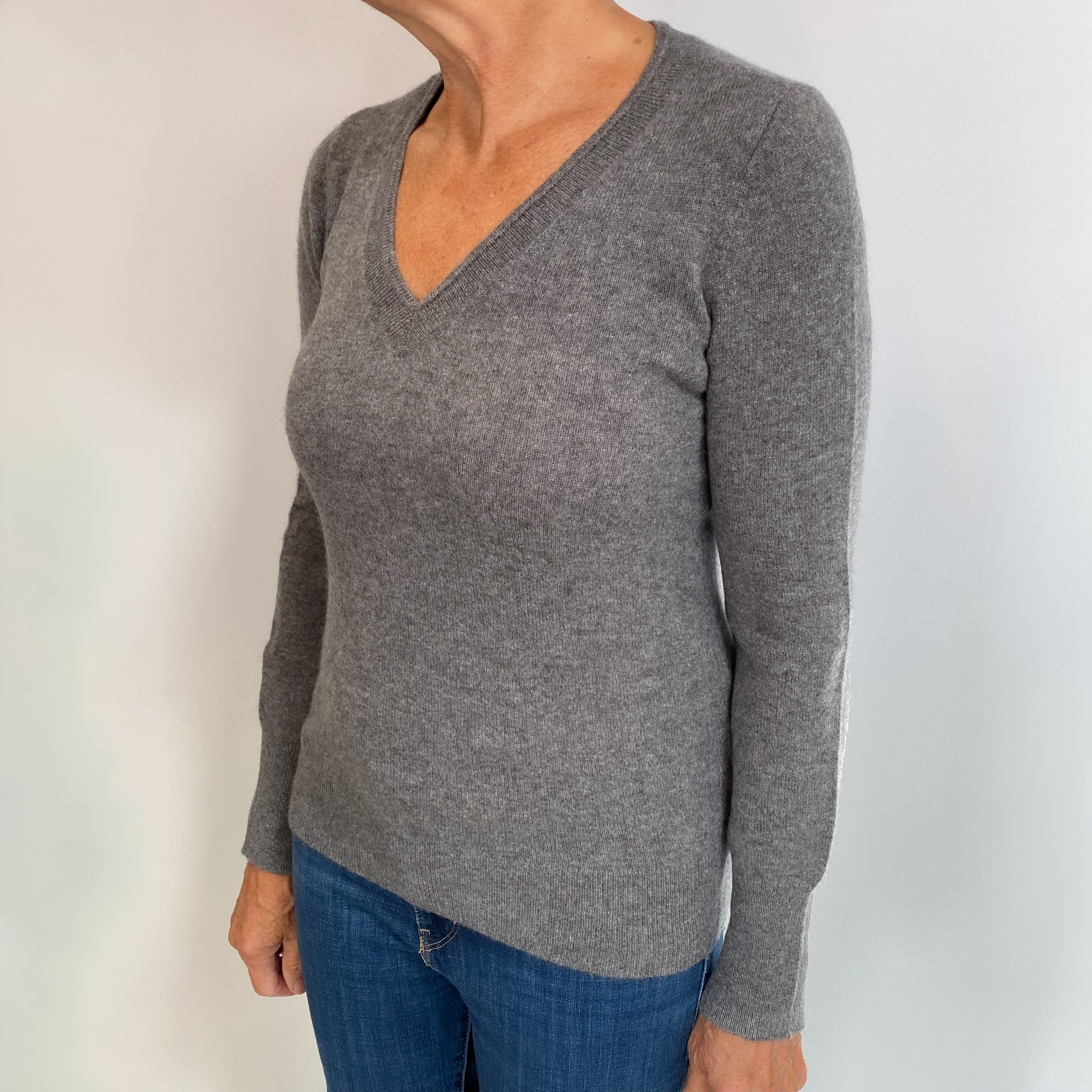 Slate Grey Cashmere V Neck Jumper Medium