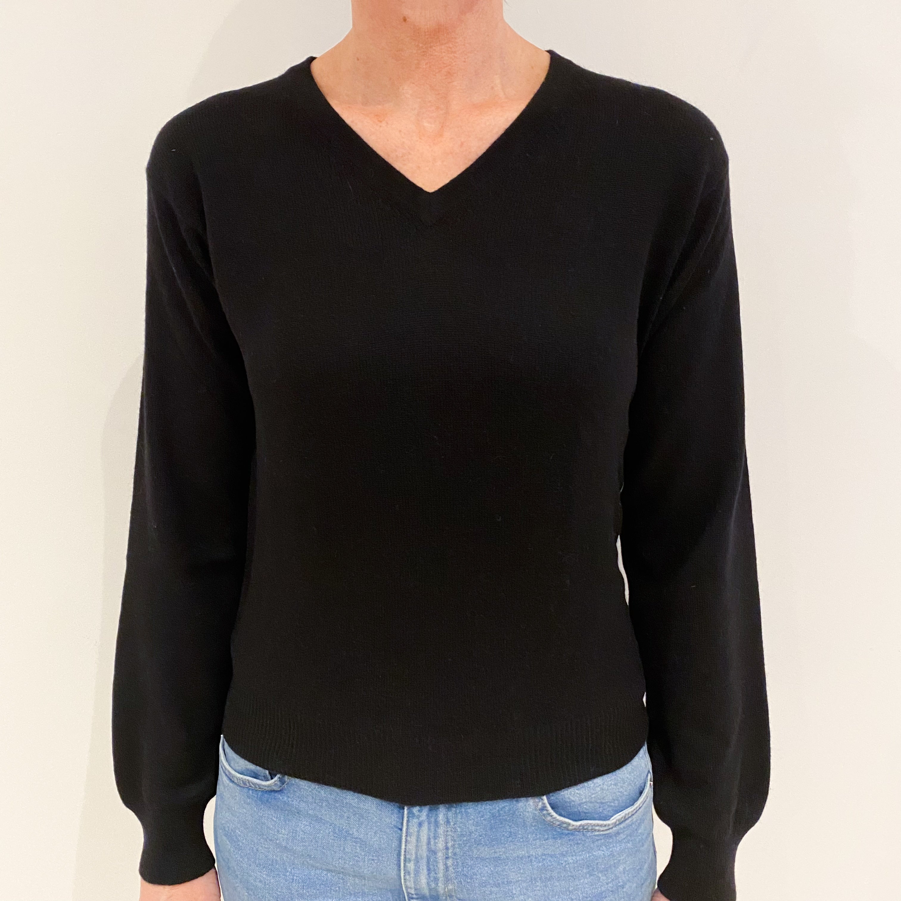 Black Cashmere V Neck Jumper Small