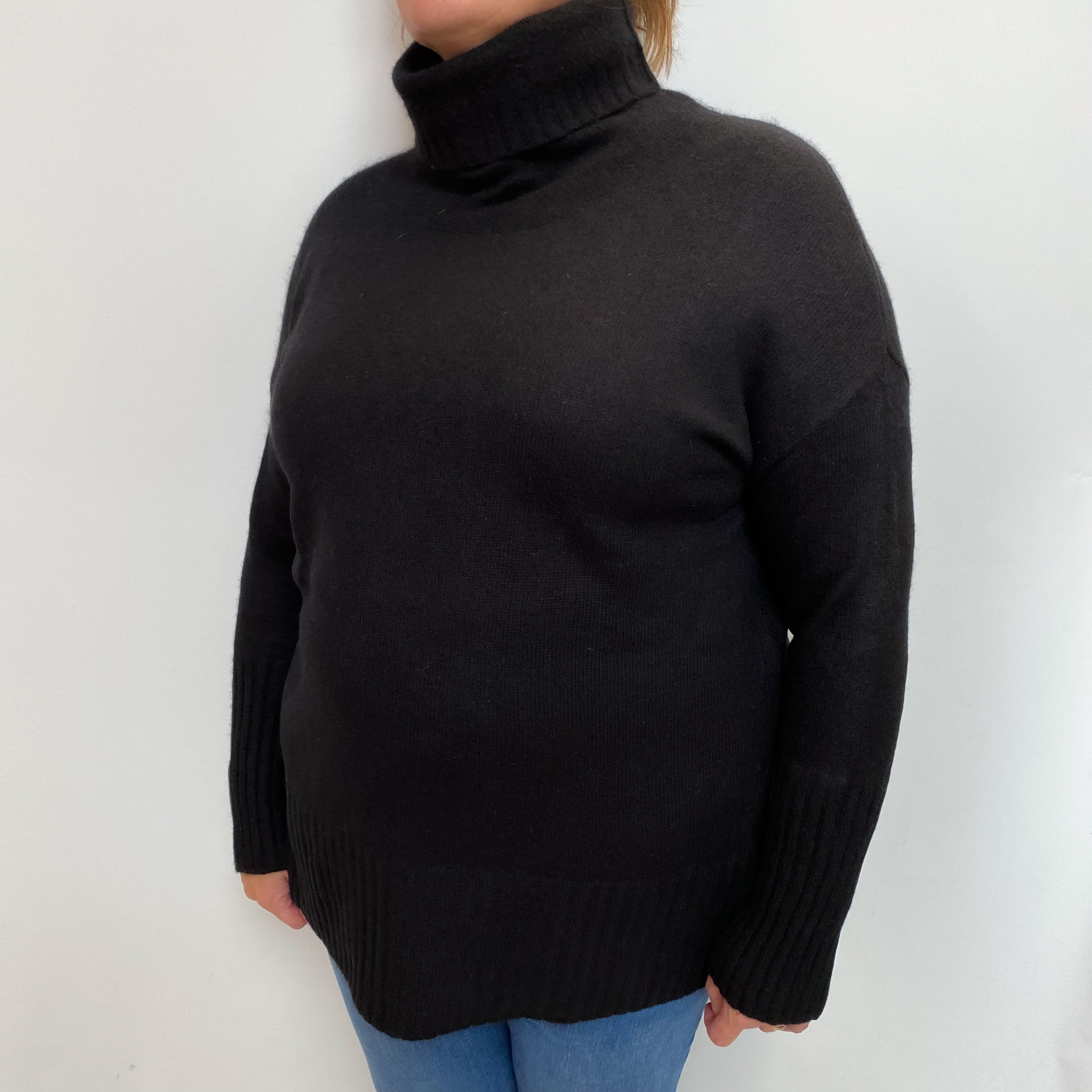 Black Cashmere Polo Neck Jumper Extra Large