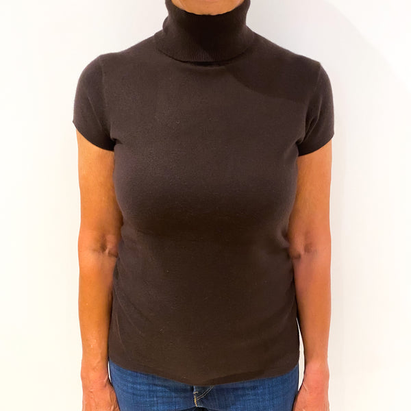Peppercorn Brown Short Sleeve Cashmere Polo Neck Jumper Medium