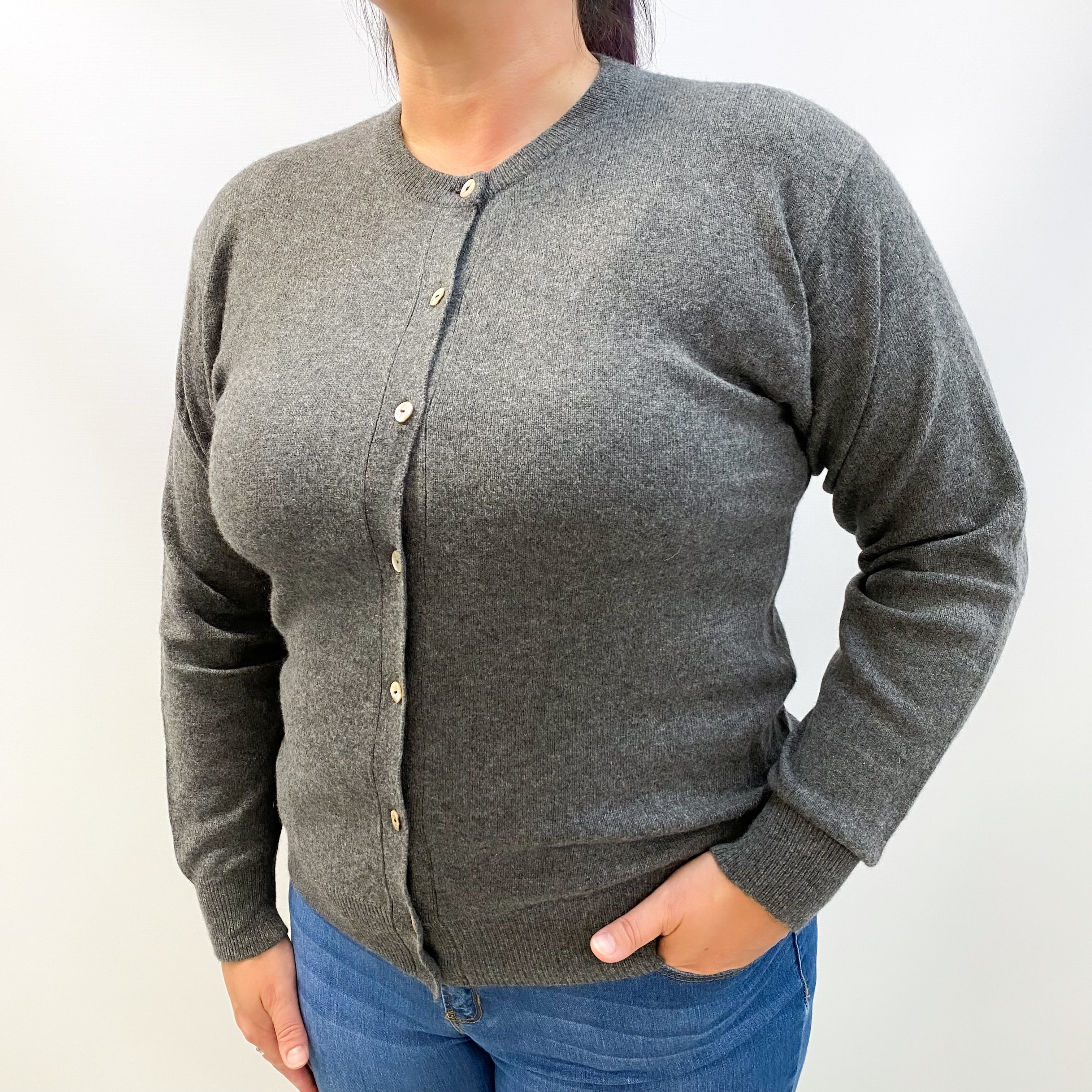 Slate Grey Cashmere Crew Cardigan Large