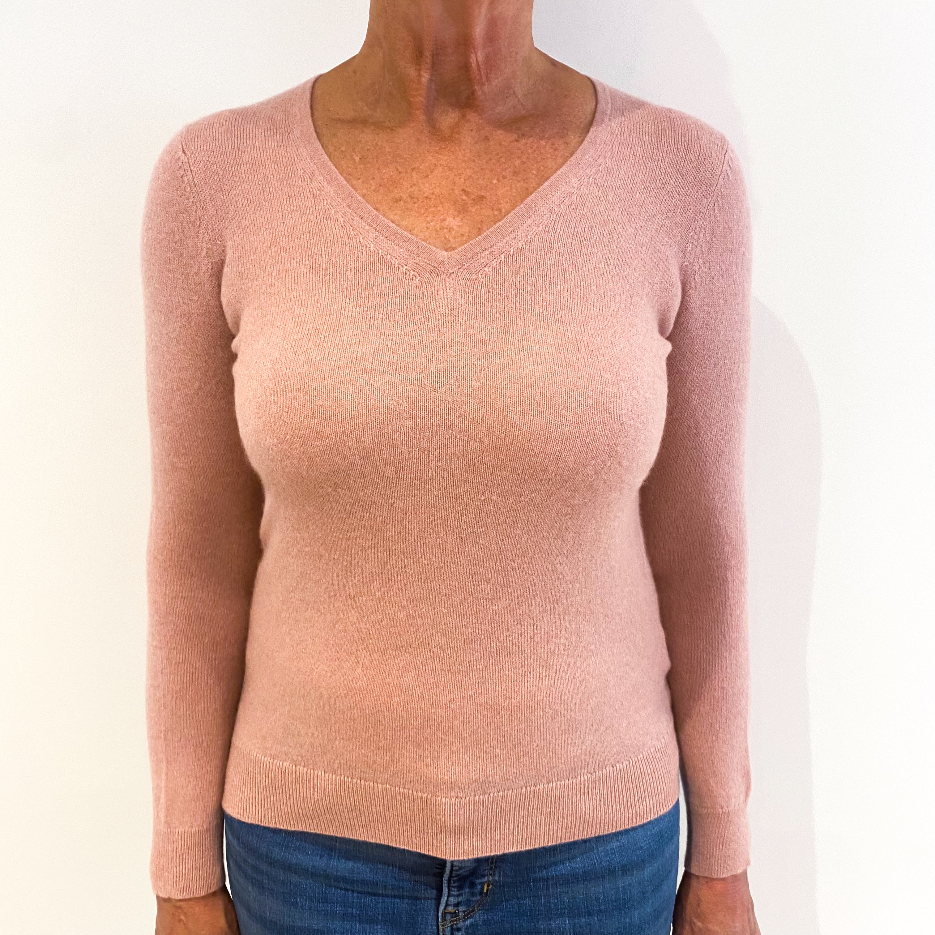 Mauve Pink Cashmere V-Neck Jumper Medium