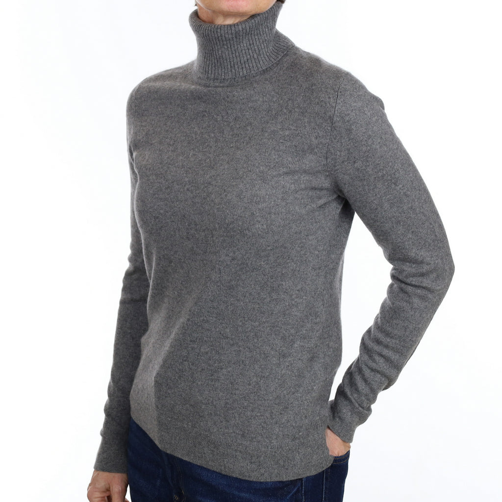 Slate Grey Cashmere Polo Neck Jumper Small