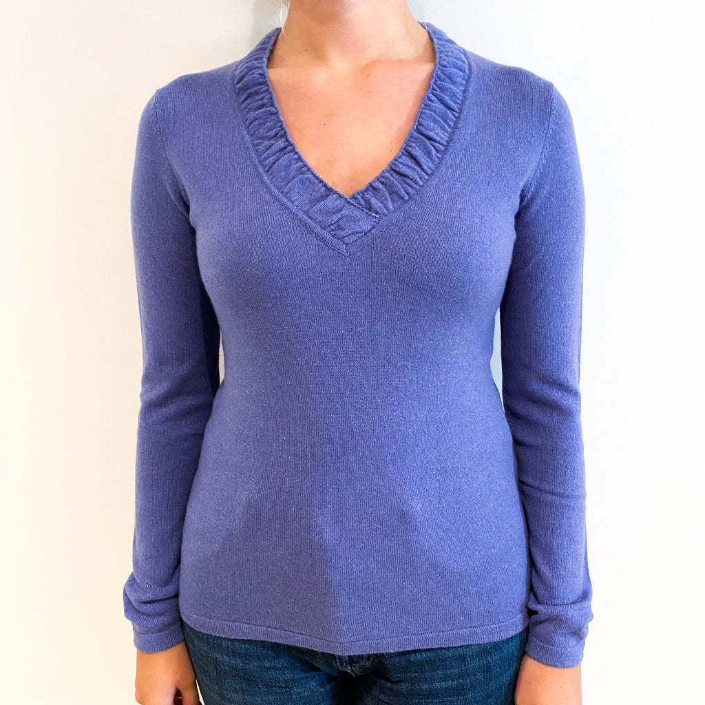 Bluebell Purple Cashmere Gathered V-Neck Jumper Small