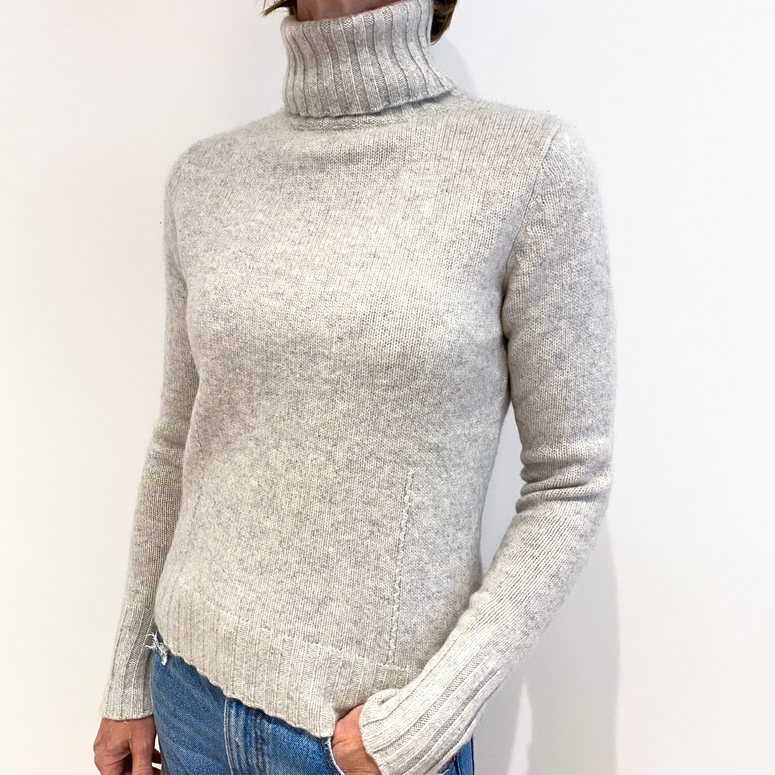 Mist Grey Chunky Cashmere Polo Neck Jumper Small