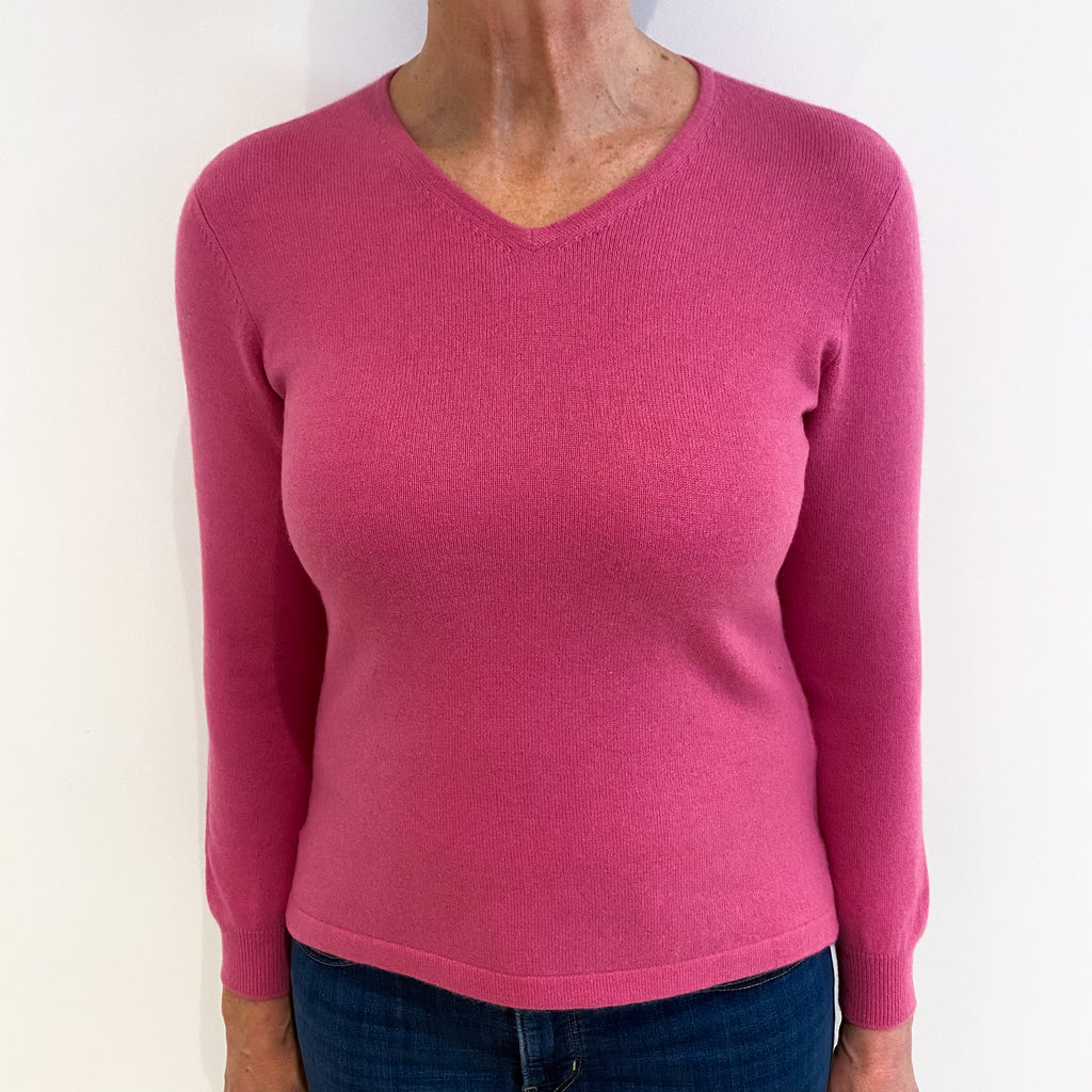 Loganberry Pink Cashmere V Neck Jumper Medium