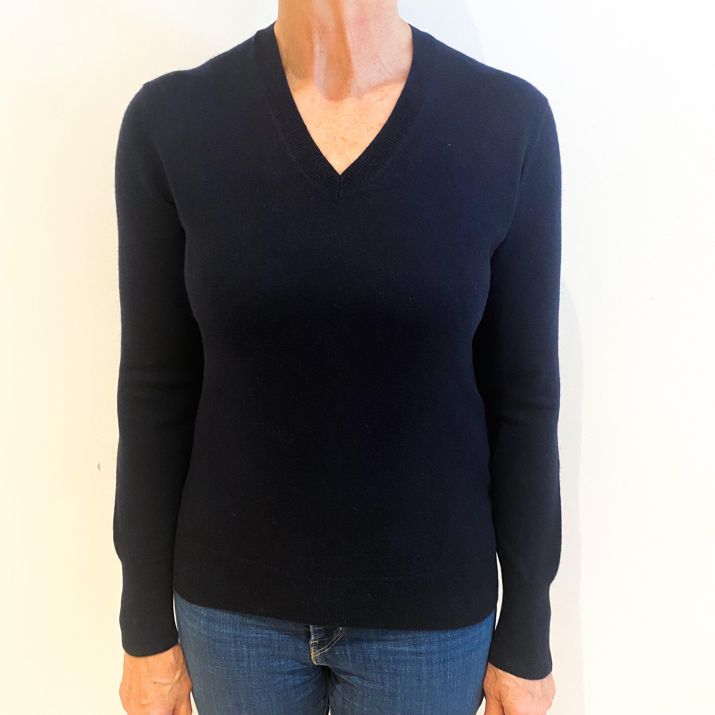 Navy Blue Cashmere V Neck Jumper Medium