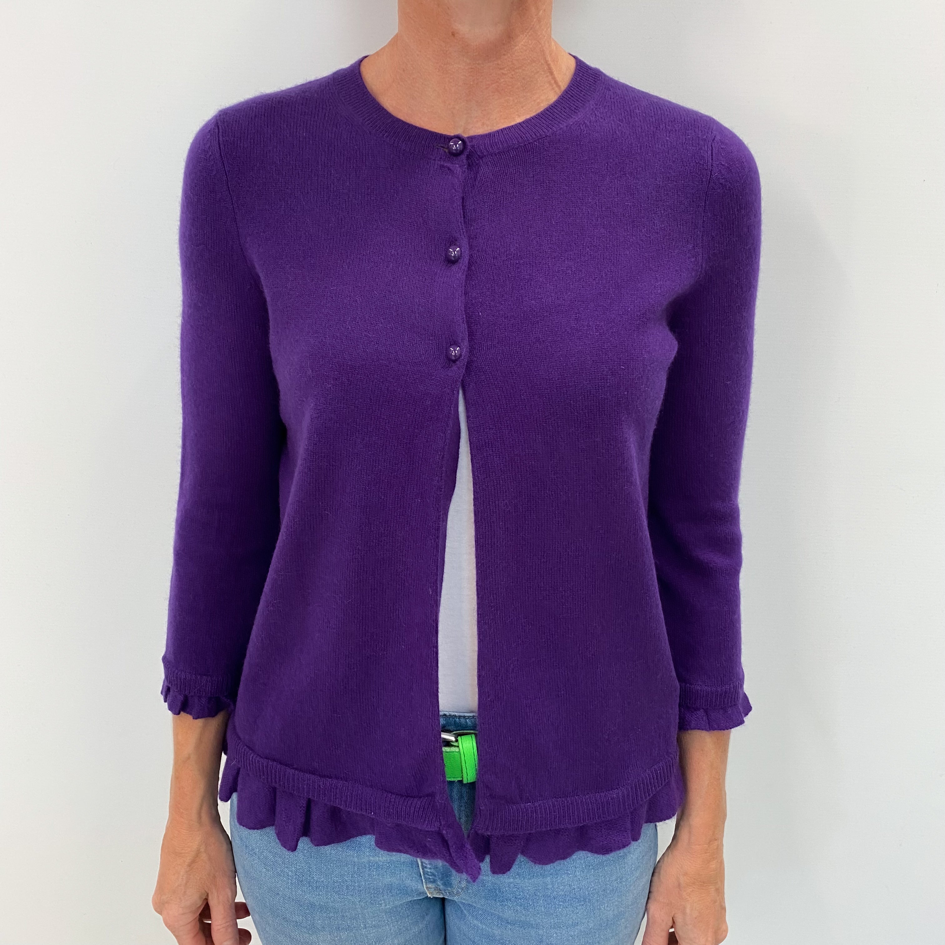 Iris Purple Cashmere Crew Neck Cardigan Small