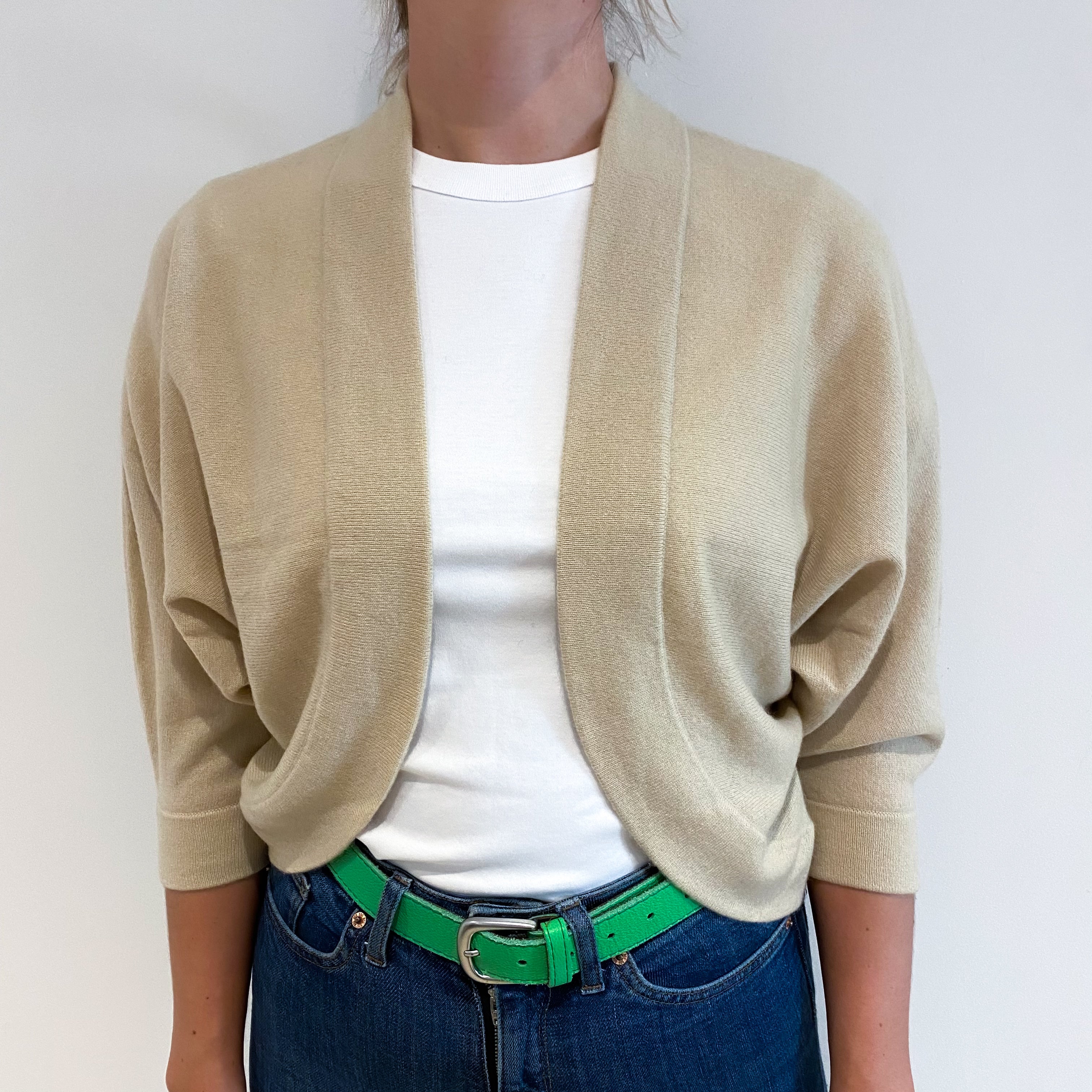 Honey Beige Cashmere Batwing Edge to Edge Cardigan Small