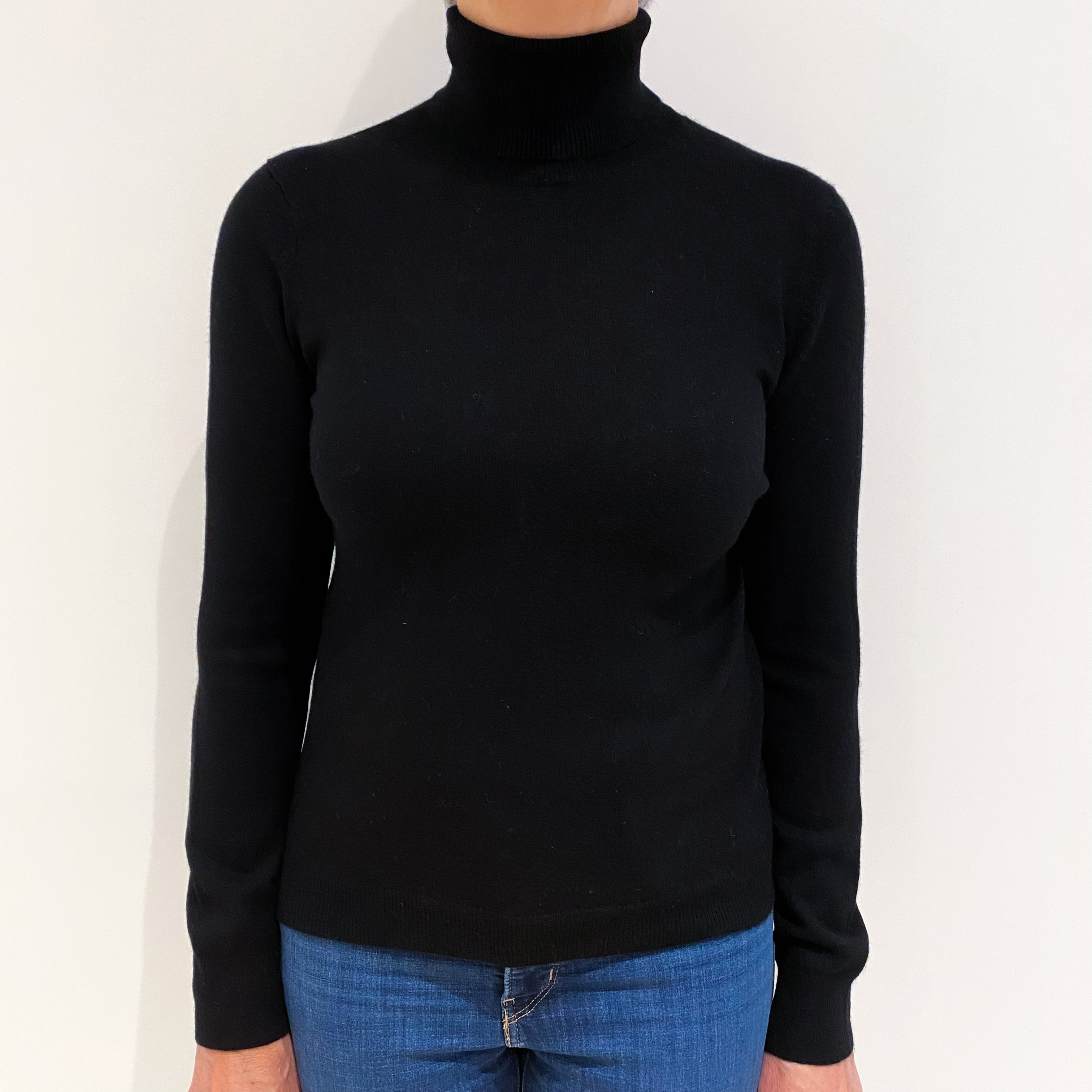 Black Cashmere Polo Neck Jumper Medium
