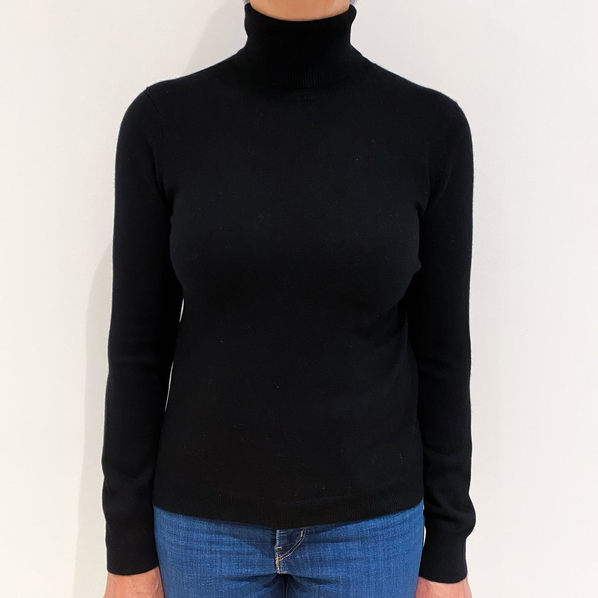Black Cashmere Polo Neck Jumper Medium