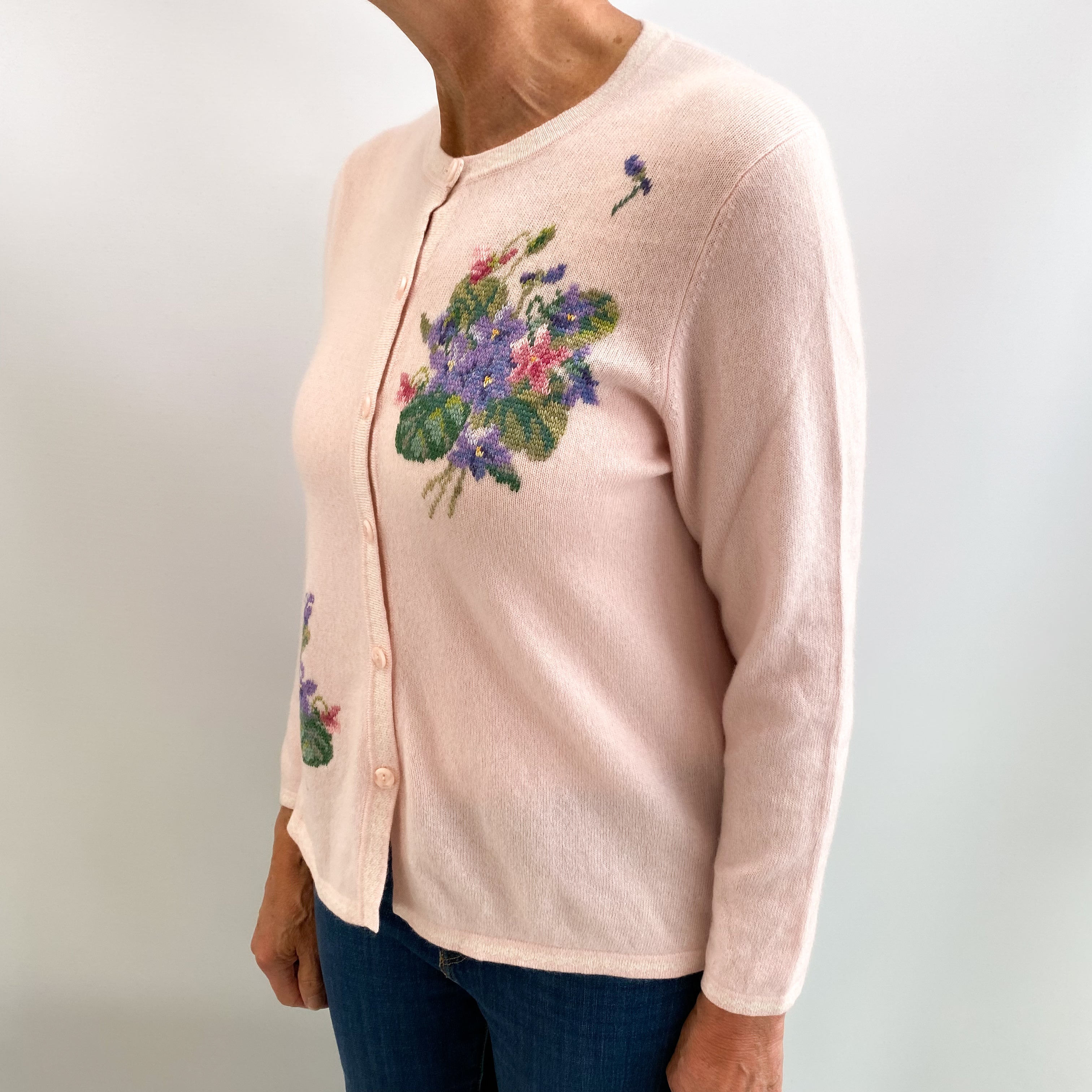 Shell Pink Cashmere Crew Neck Cardigan Medium