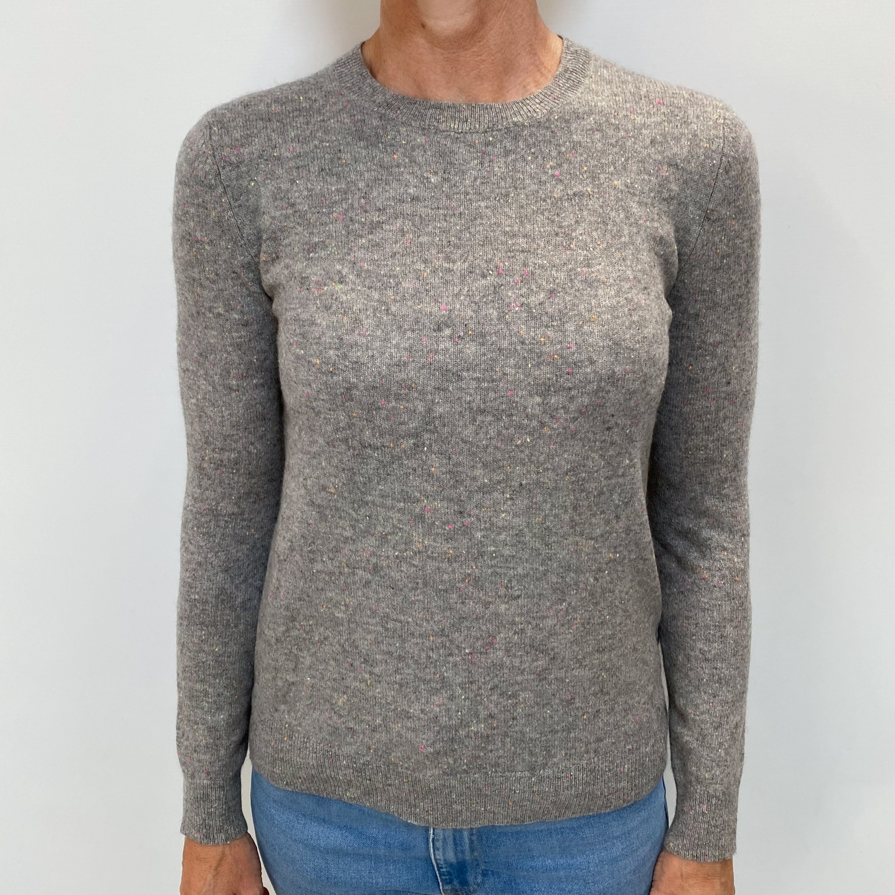 Grey Neon Flecked Cashmere Crew Neck Jumper Small