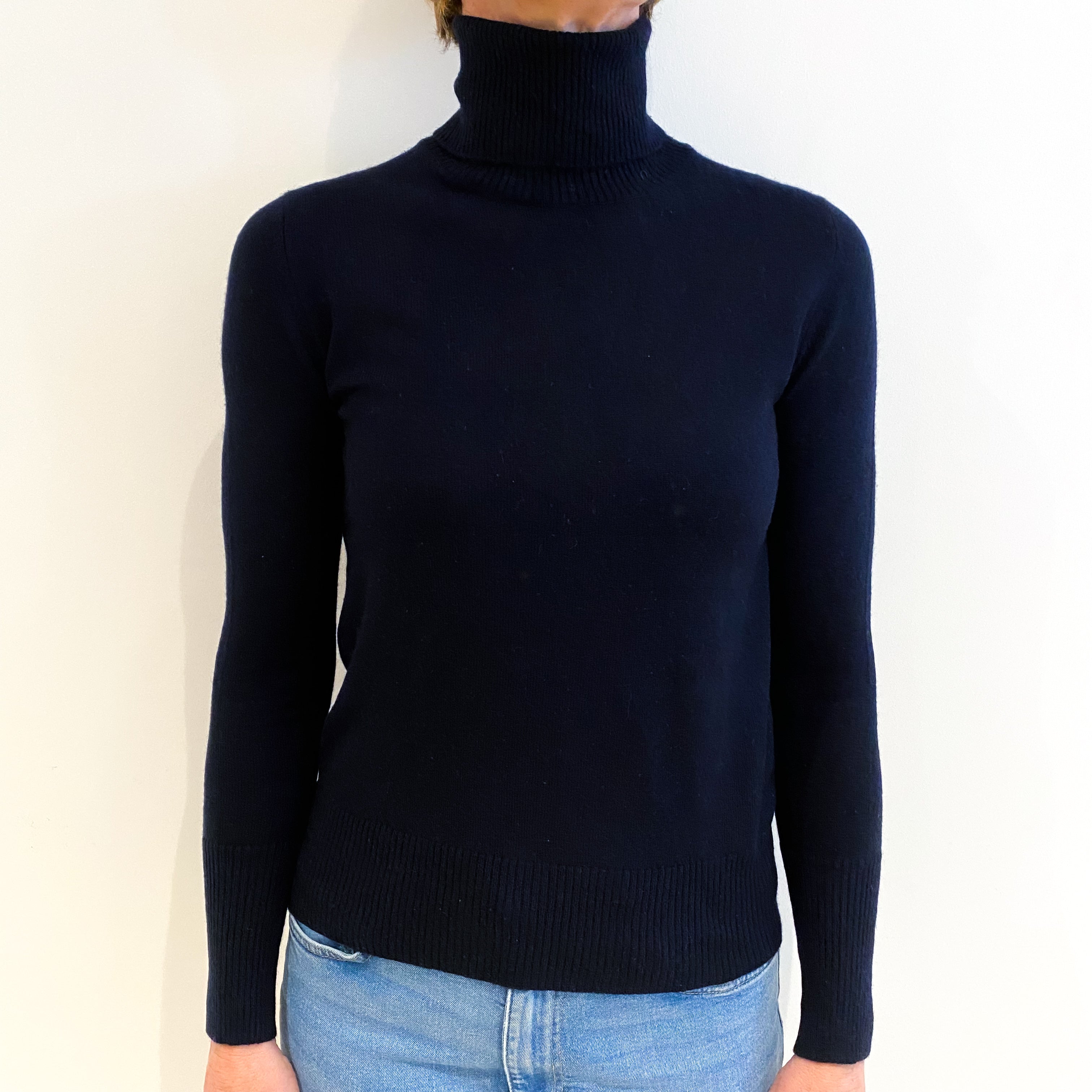 Navy Blue Cashmere Polo Neck Jumper Small