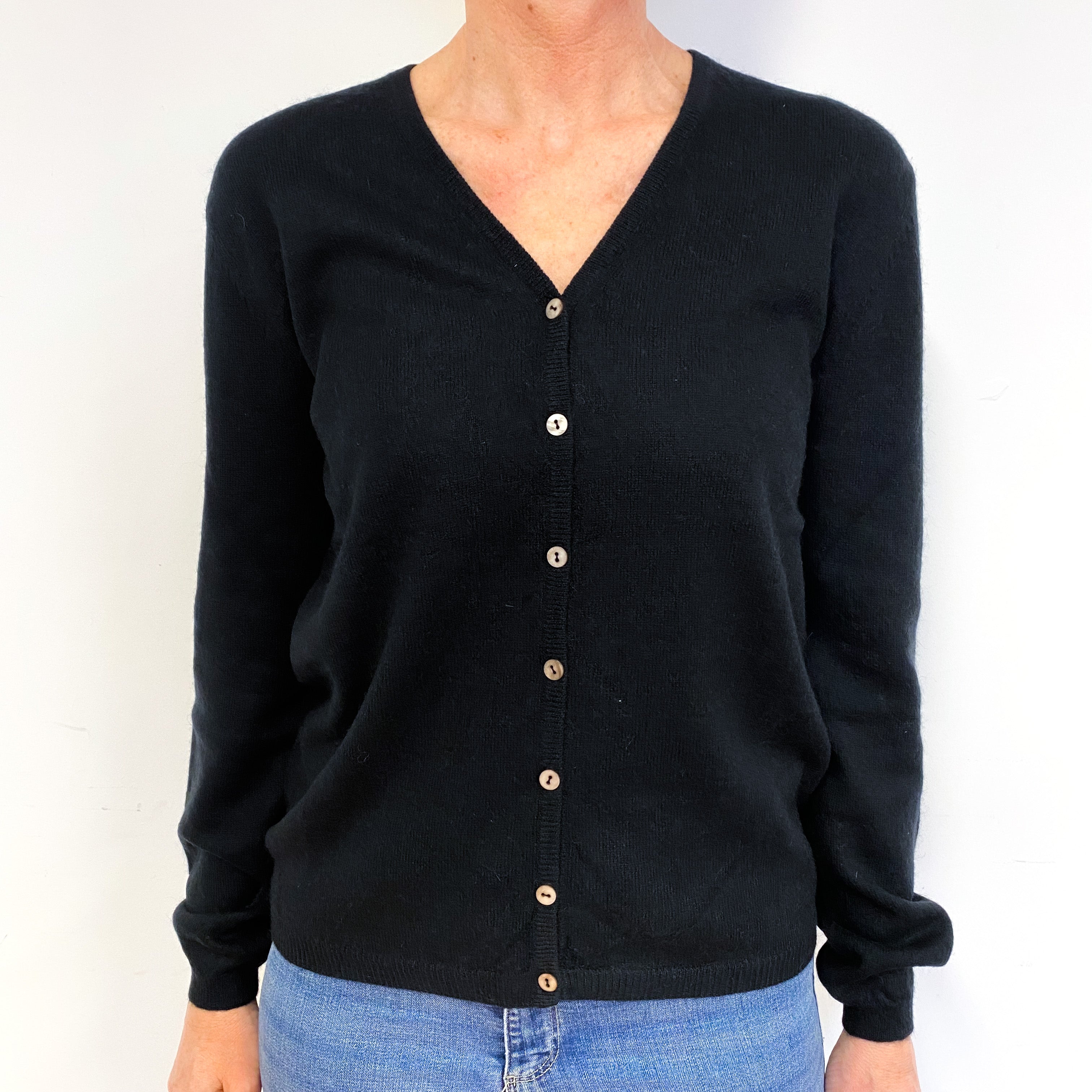 Black Cashmere V-Neck Cardigan Medium