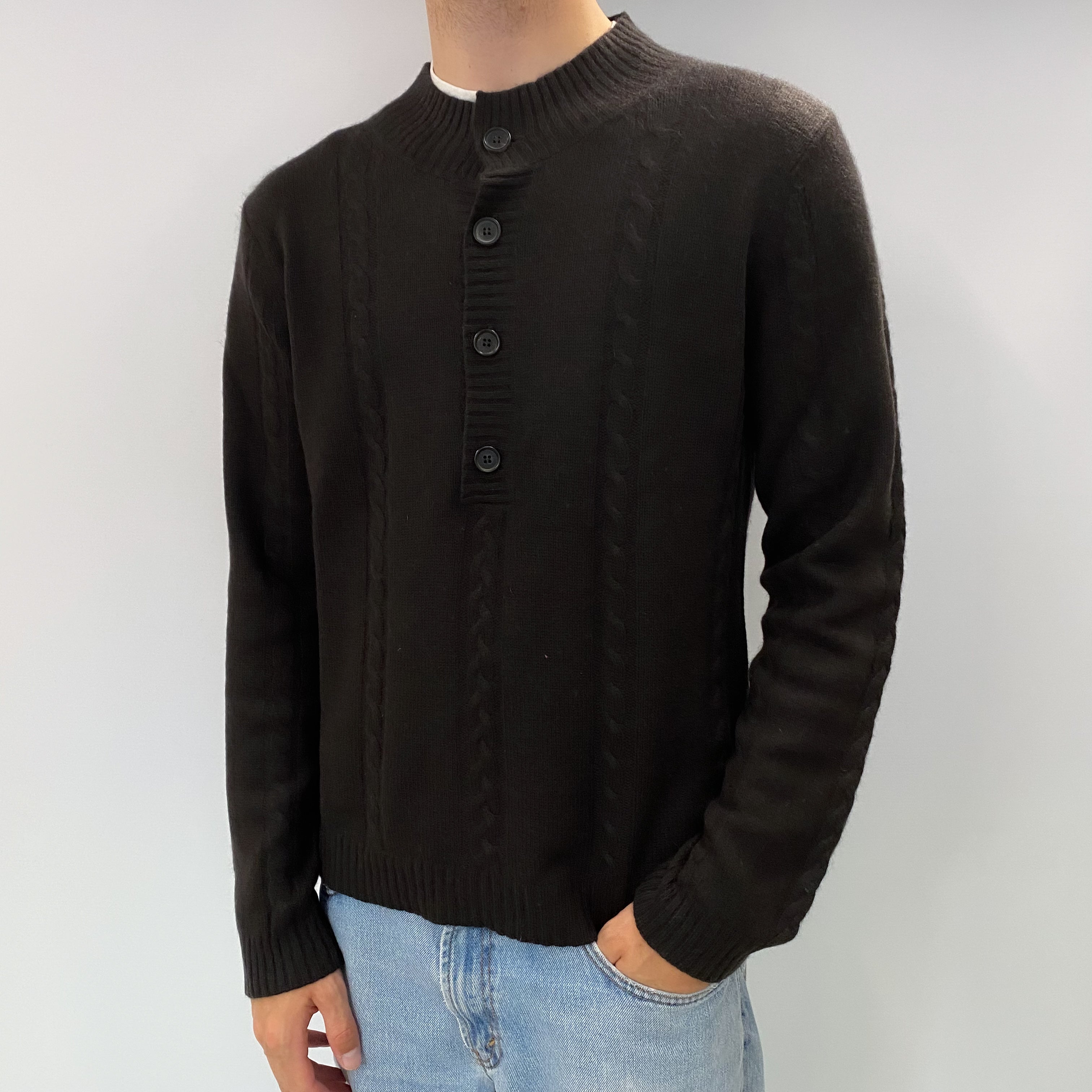 Men's Peppercorn Brown Cashmere Turtle Neck Jumper Large