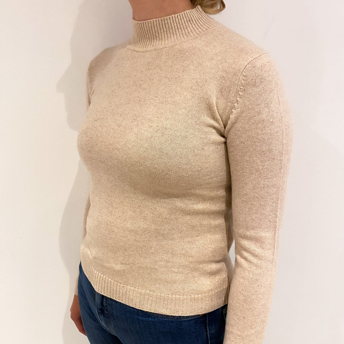 Soft Beige Cashmere Turtle Neck Jumper Small